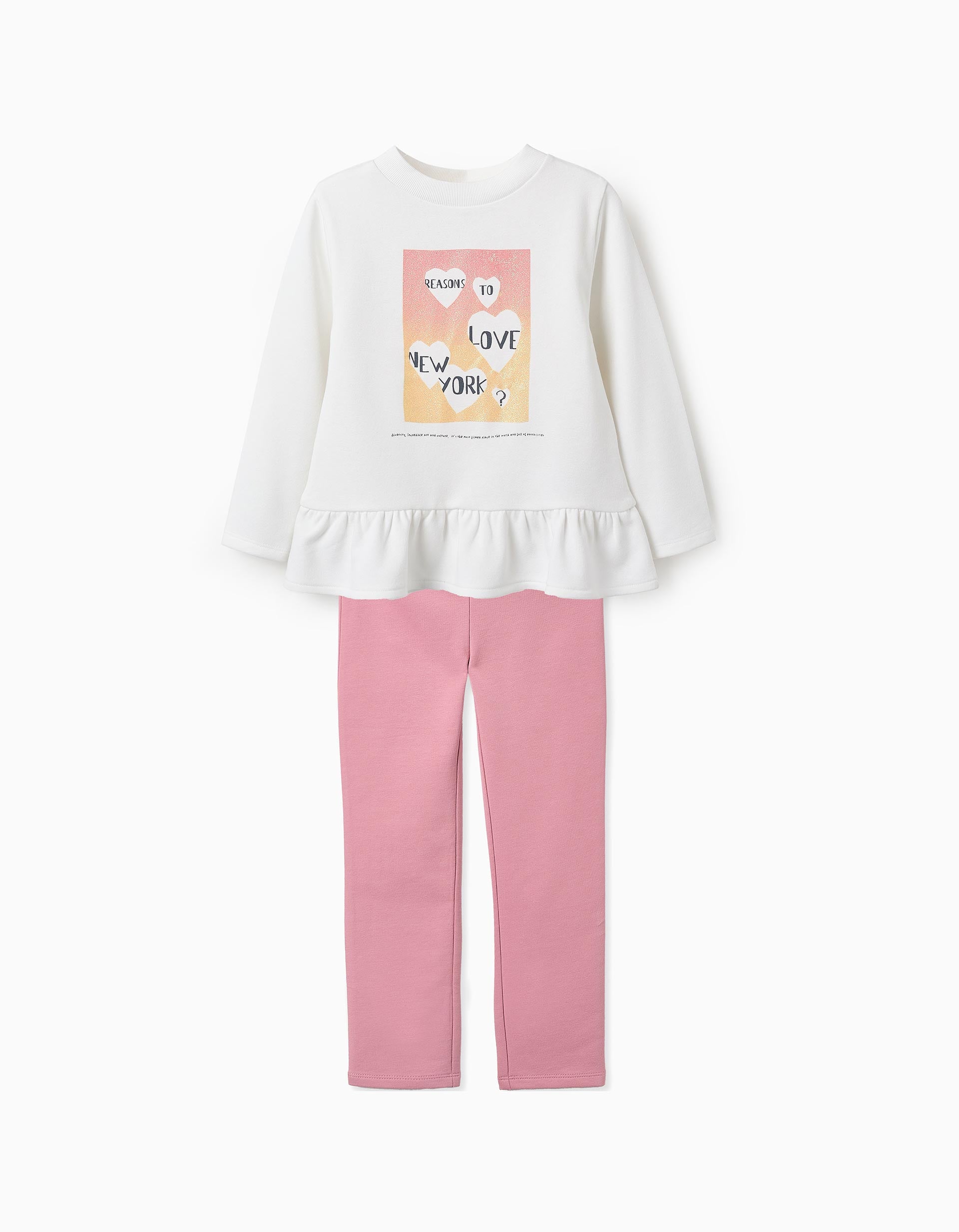 Sweat + Leggings pour Fille 'New York', Blanc/Rose