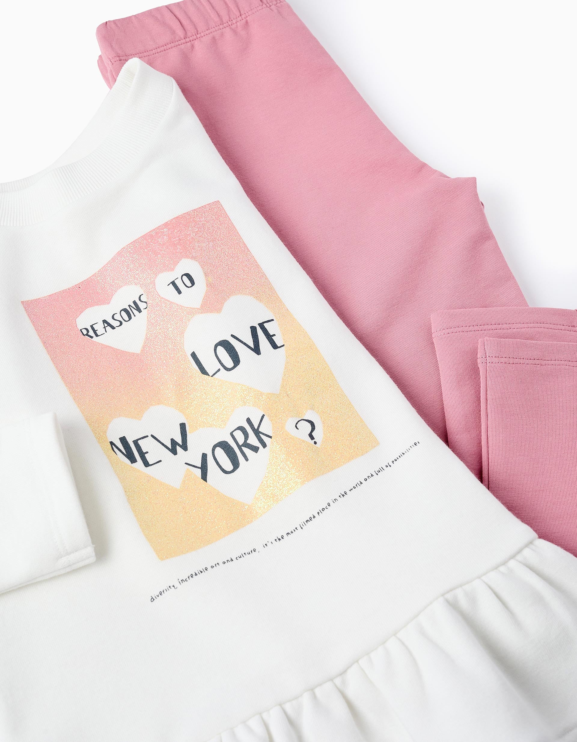 Sweat + Leggings pour Fille 'New York', Blanc/Rose