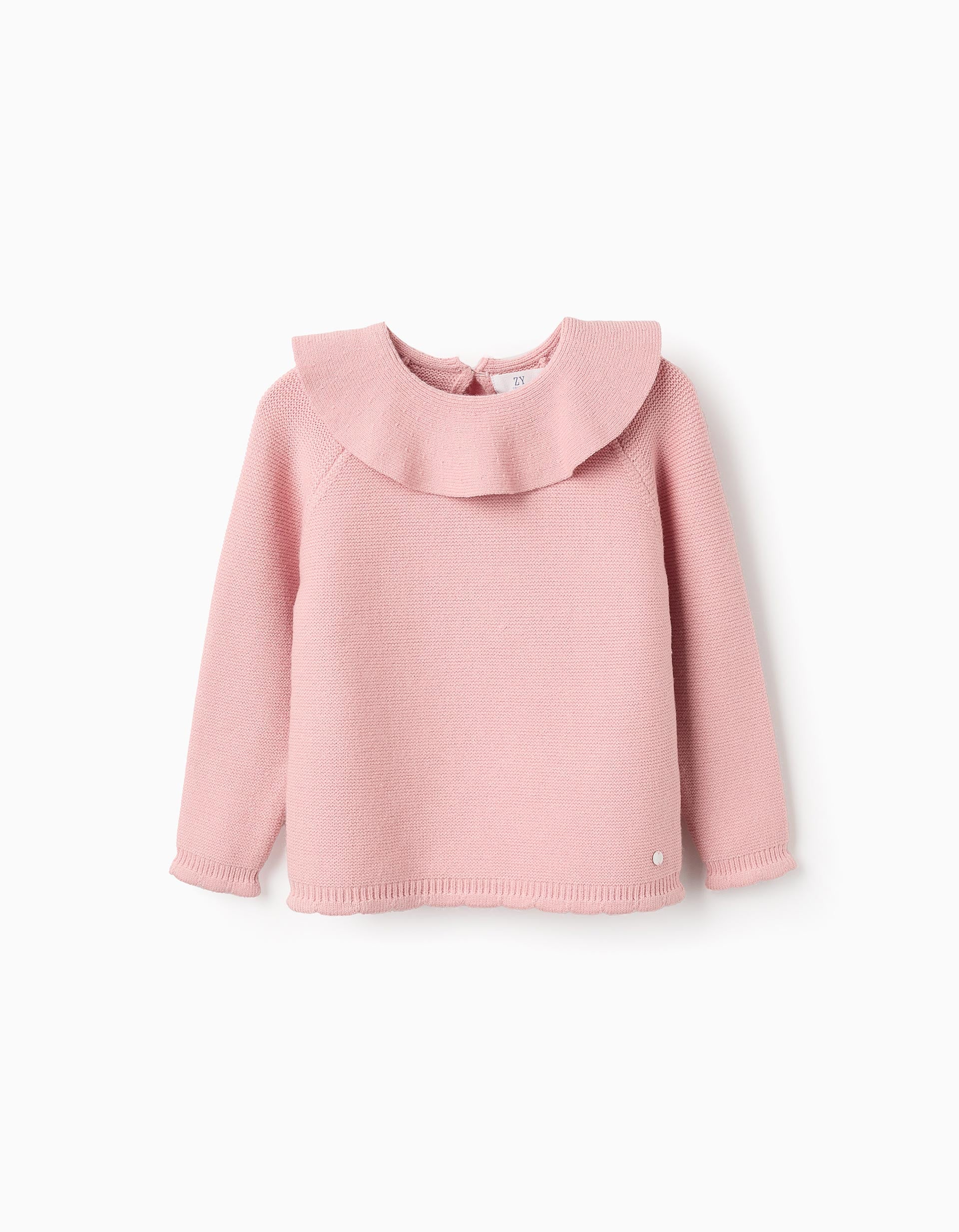 Knitted Jumper with Ruffle Collar for Girls, Pink