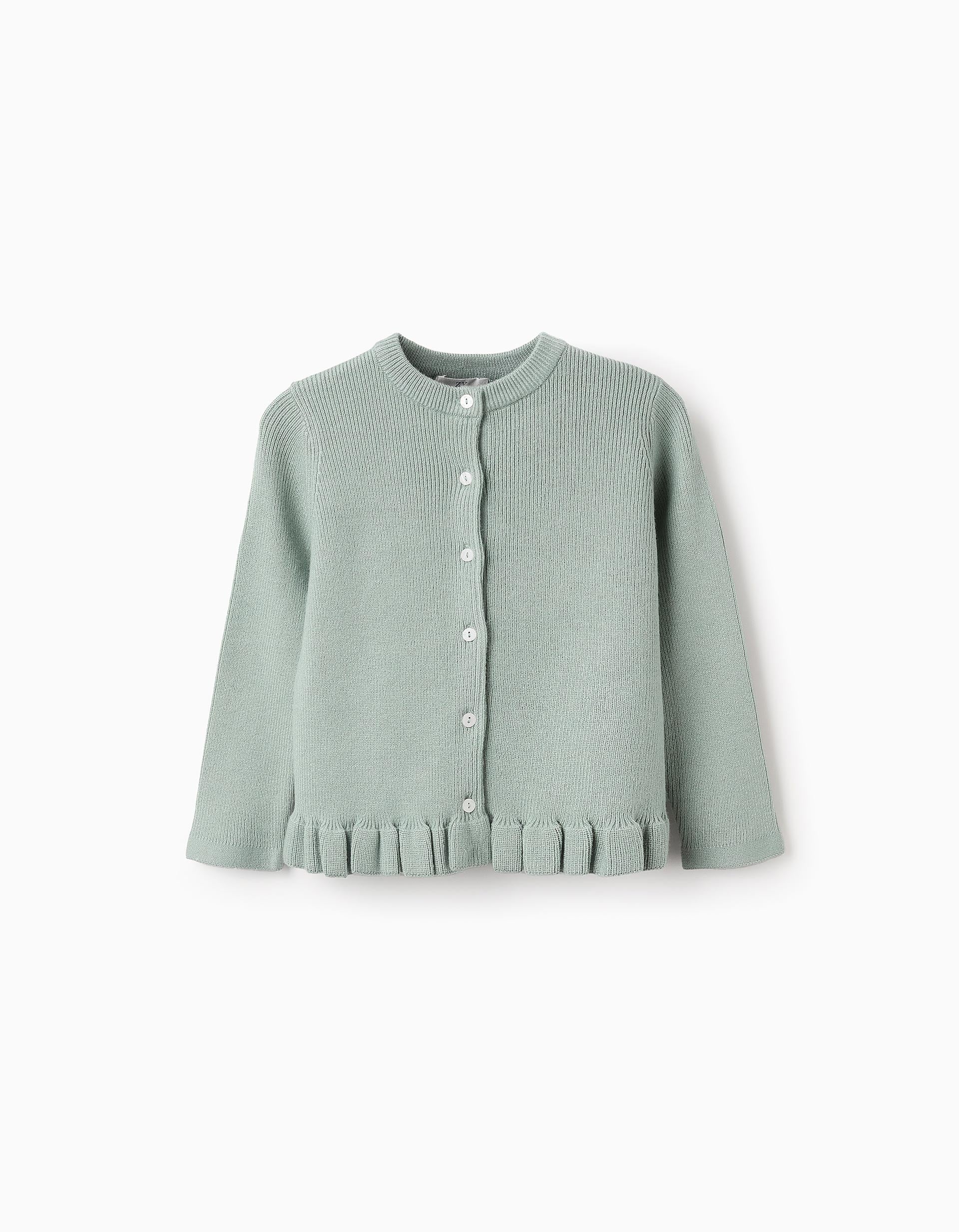 Chaqueta de Punto Canalé con Volantes para Niña, Verde