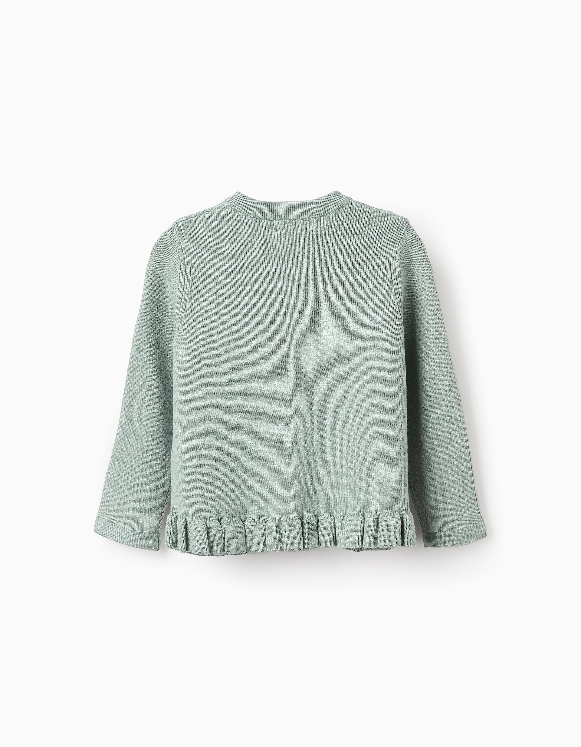 Ribbed Cardigan with Ruffles for Girls, Green