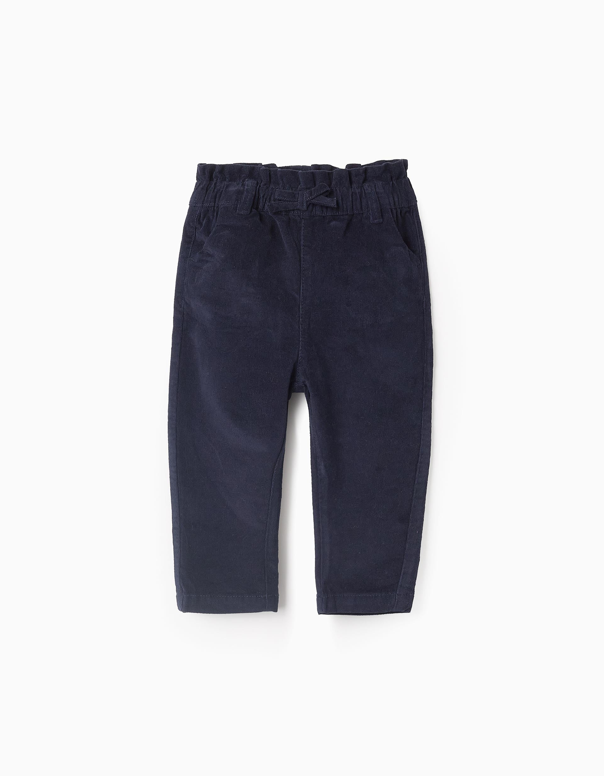 Corduroy Trousers for Baby Girls 'Paperbag', Dark Blue