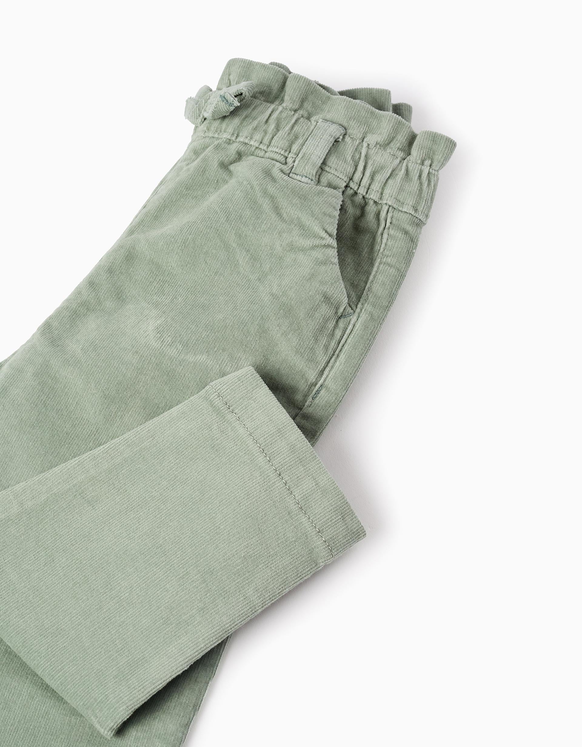 Corduroy Trousers for Baby Girls 'Paperbag', Green