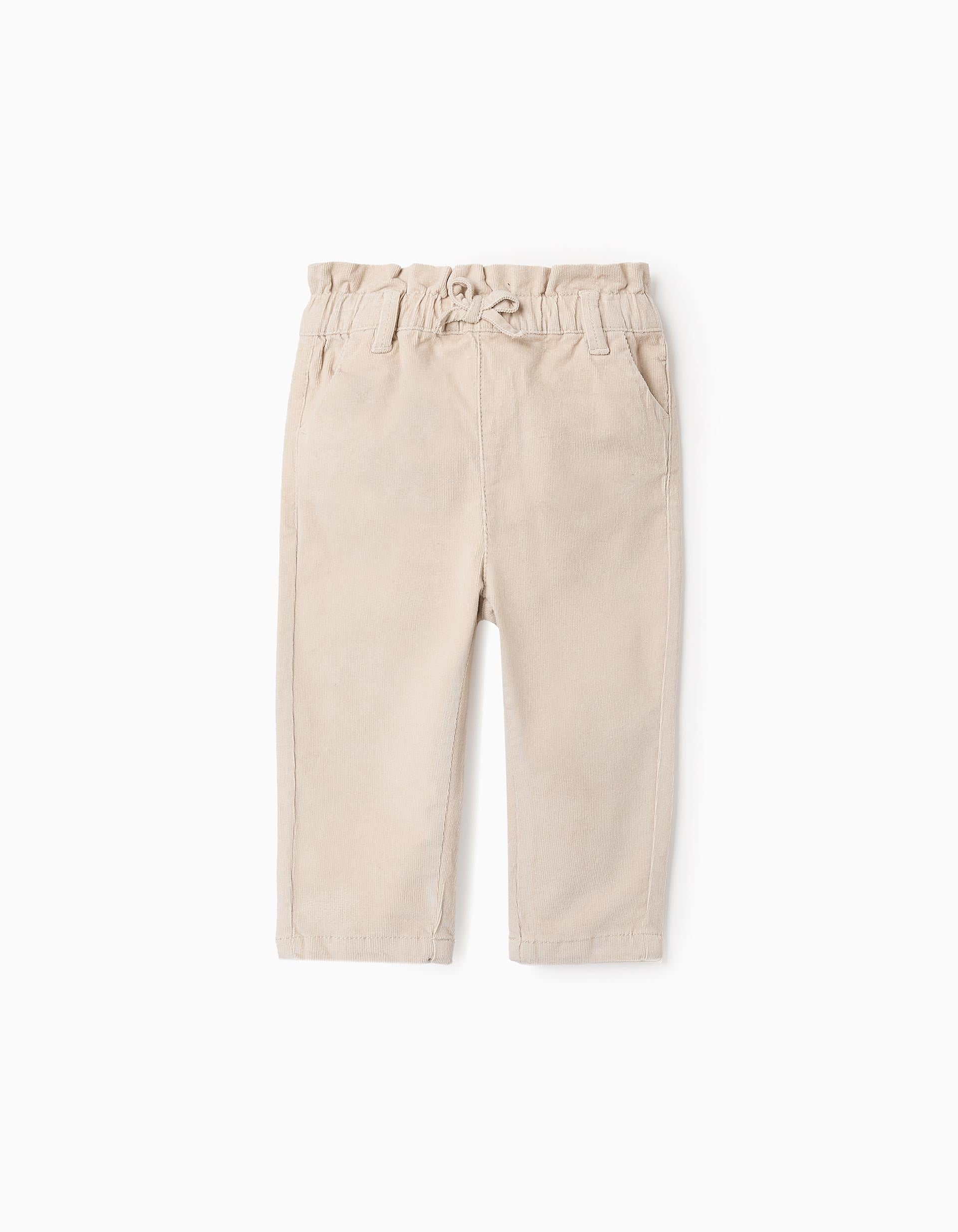 Corduroy Trousers for Baby Girls 'Paperbag', Beige