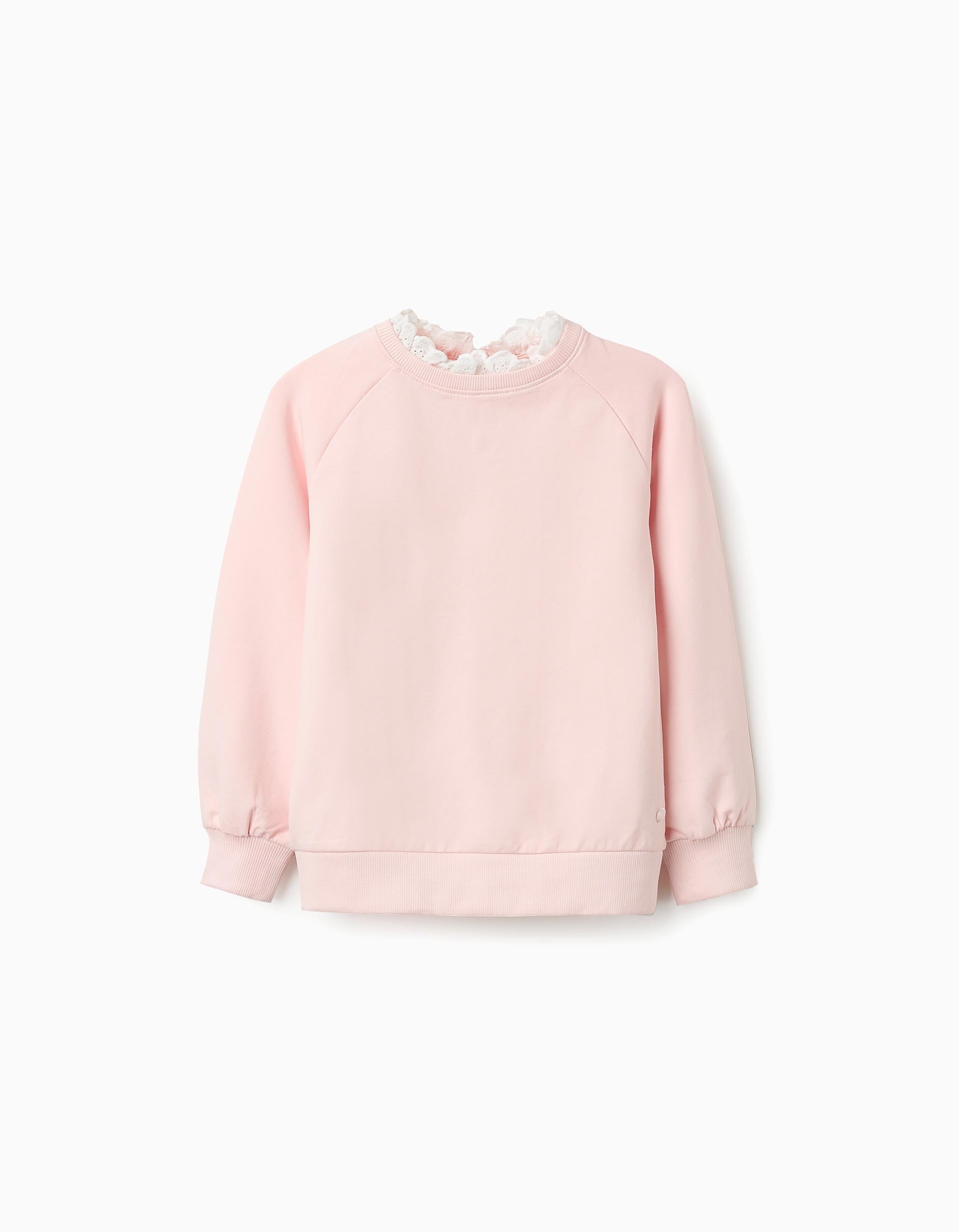 Sweat com Bordado Inglês para Menina, Rosa