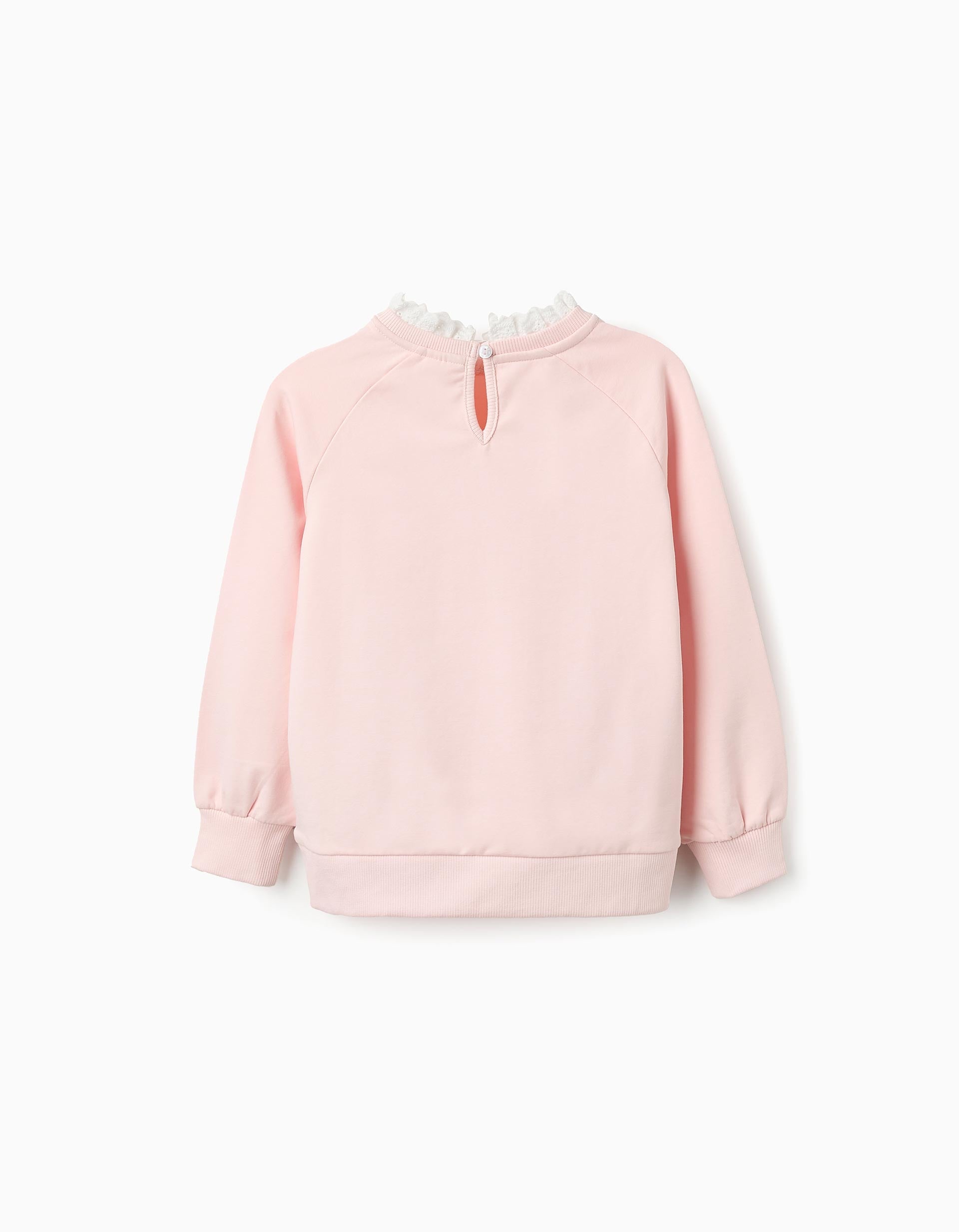 Sweat com Bordado Inglês para Menina, Rosa