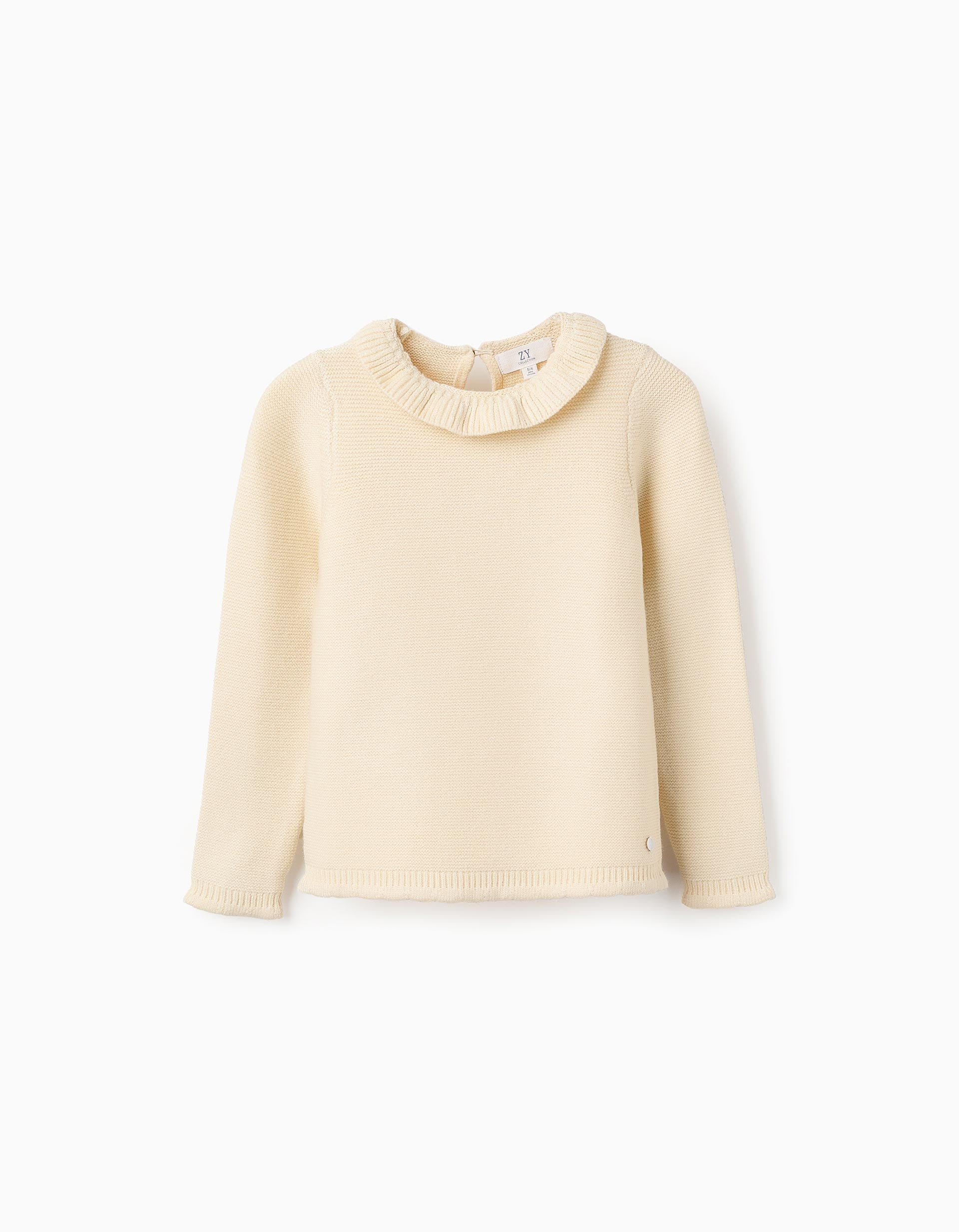 Jersey de Punto con Cuello de Volante para Niña, Beige