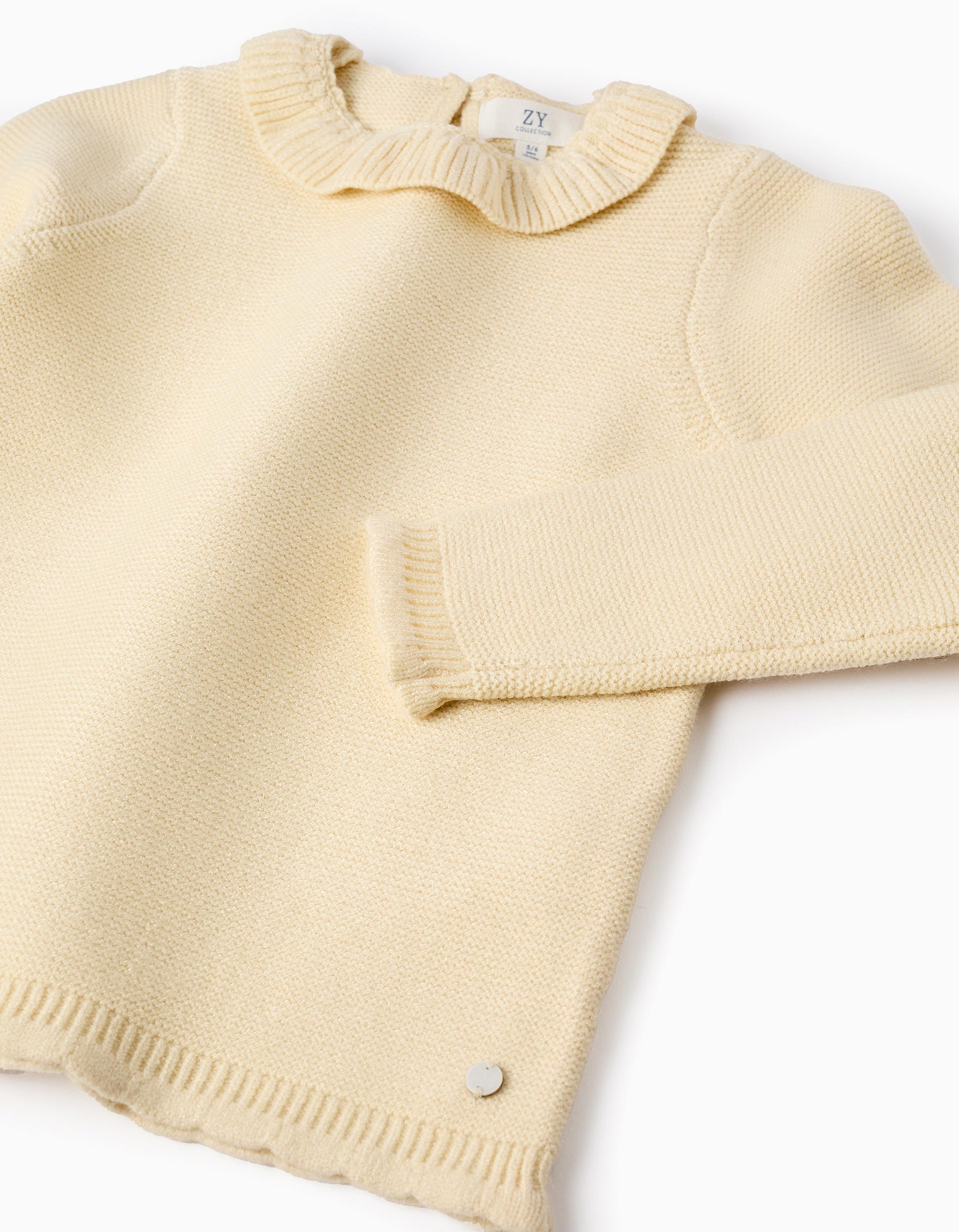 Jersey de Punto con Cuello de Volante para Niña, Beige