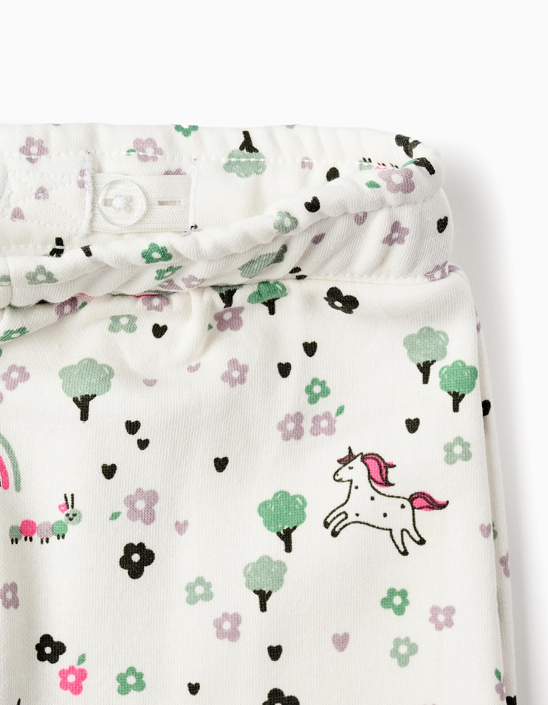 Pantalón Perchado para Bebé Niña 'Flores & Unicornios', Blanco