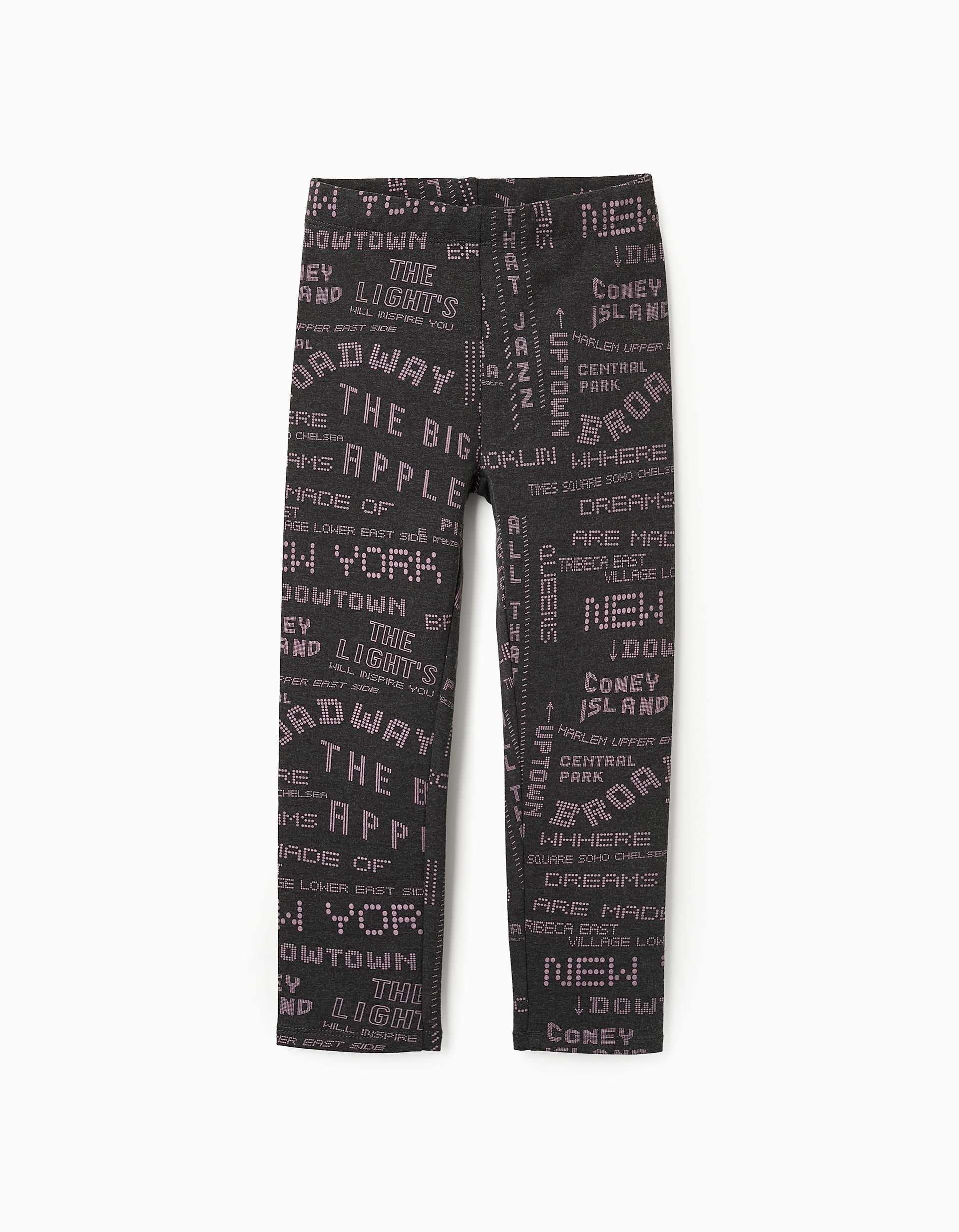 Printed Leggings for Girls, Grey/Purple