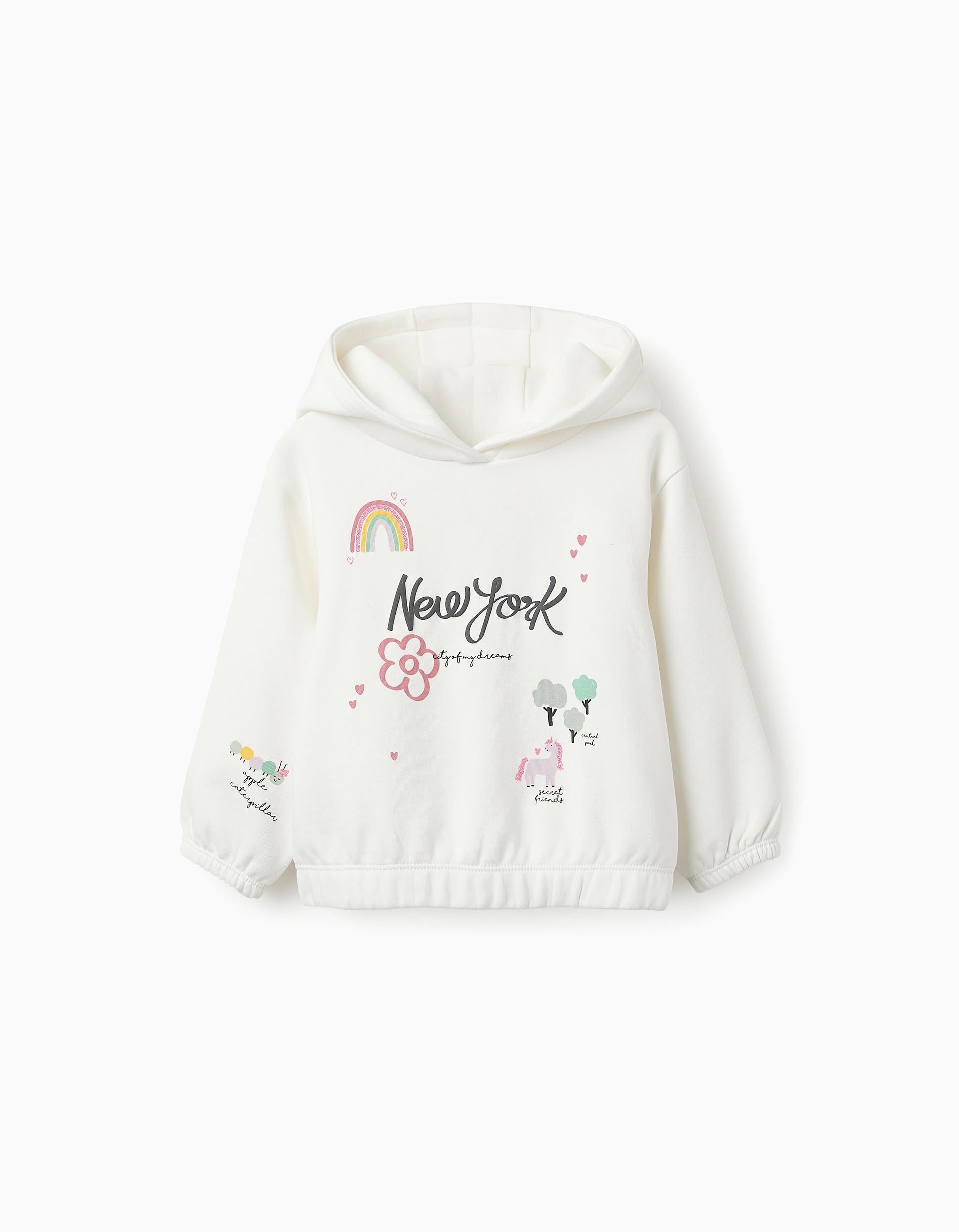 Sweat Cardada com Capuz e Estampado para Bebé Menina, Branco