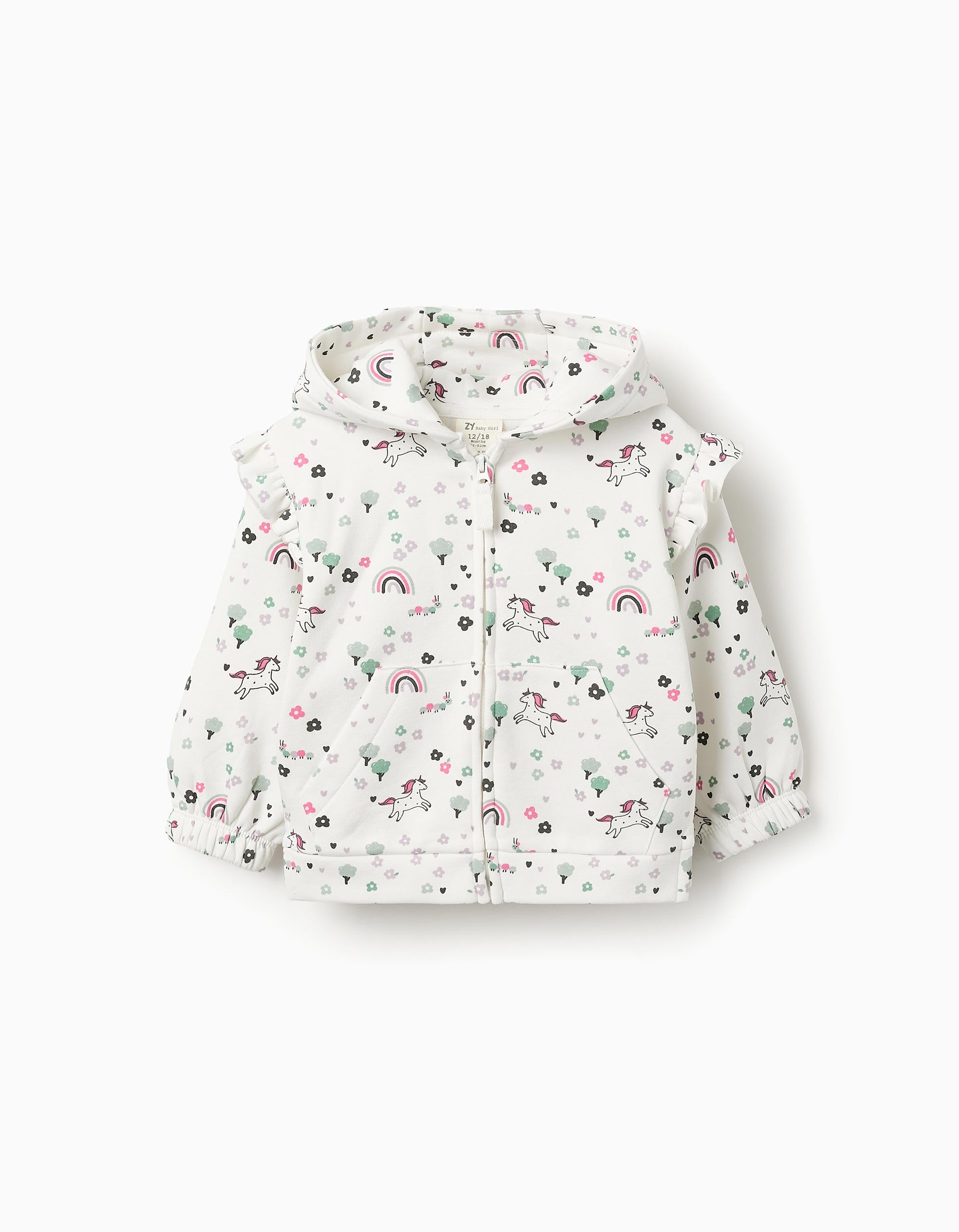 Casaco Cardado com Capuz e Estampado para Bebé Menina, Branco