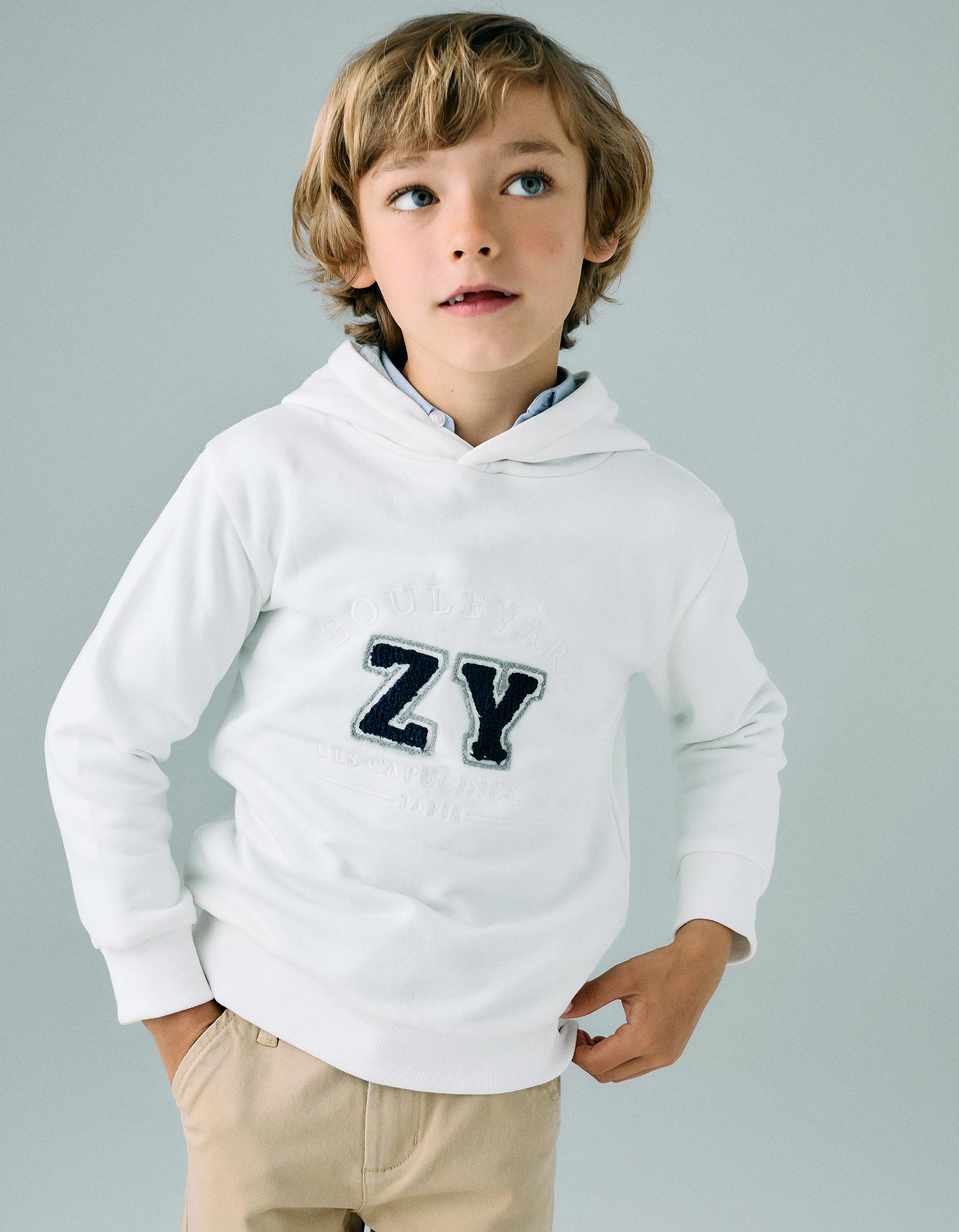 Sweat en Maille avec Capuche pour Garçon 'ZY Paris', Blanc