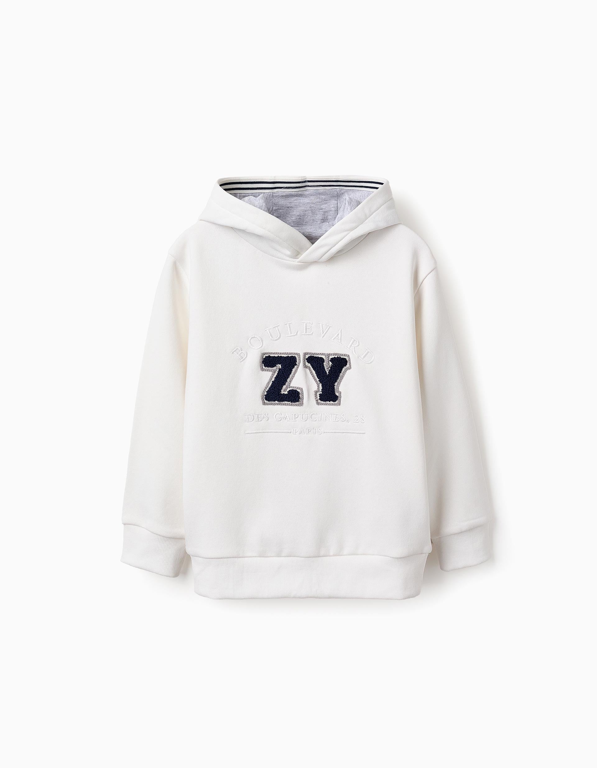 Sweat Cardada Com Capuz para Menino 'ZY Paris', Branco