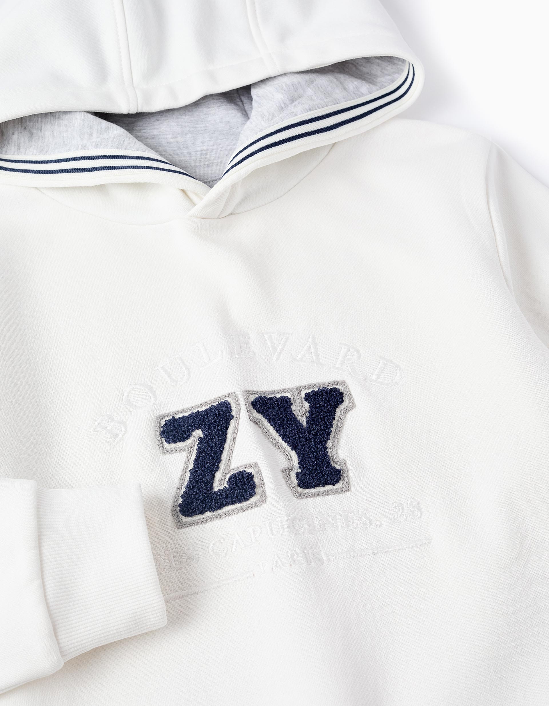 Sweat Cardada Com Capuz para Menino 'ZY Paris', Branco