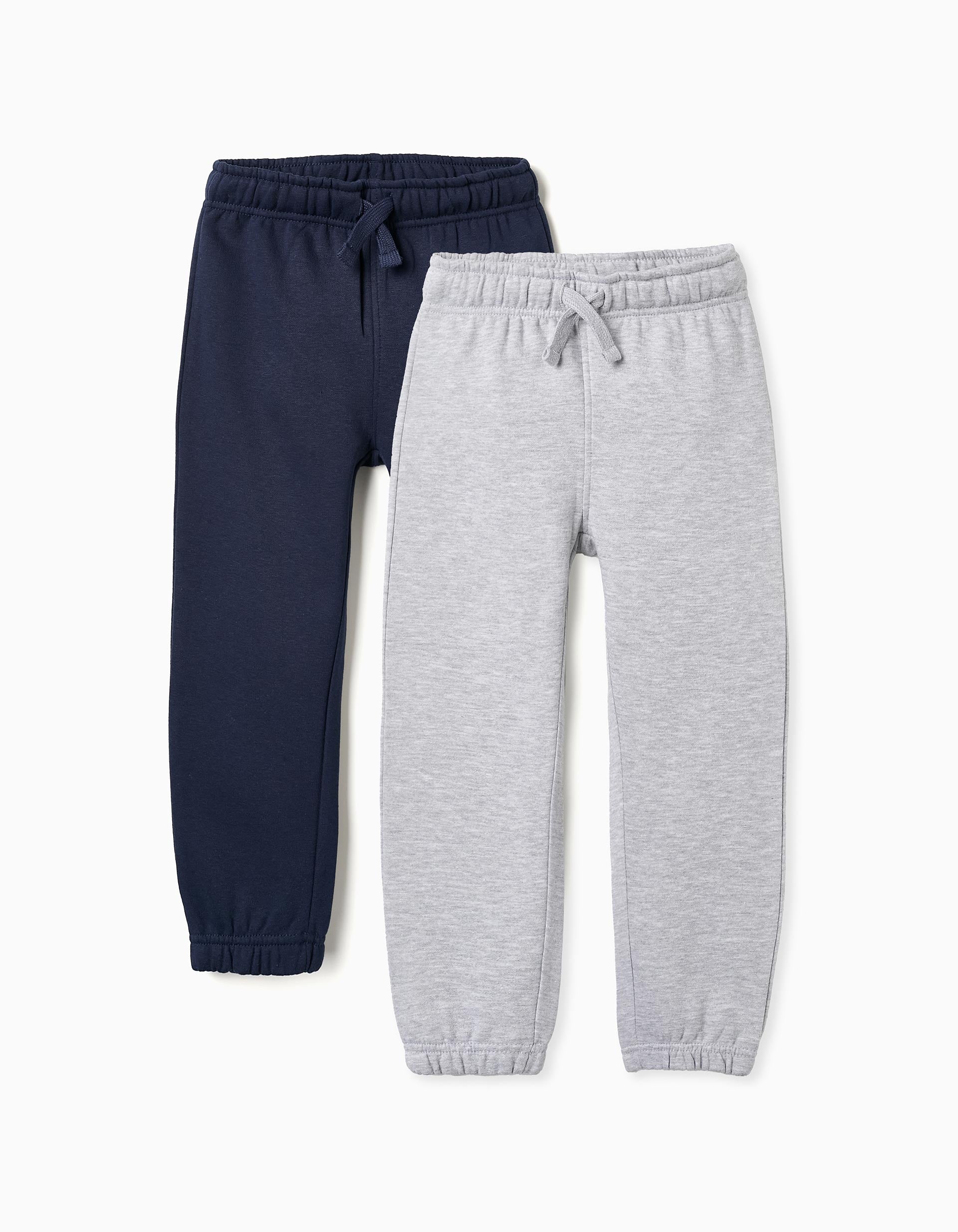 Pack 2 Pantalon de Jogging Grattés pour Garçon, Gris/Bleu Foncé