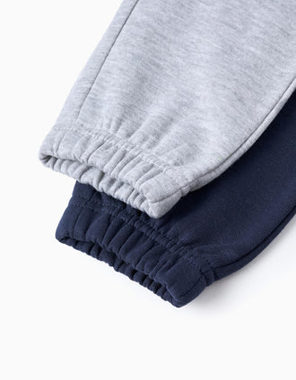 Pack 2 Pantalones de Chándal Perchados para Niño, Gris/Azul Oscuro