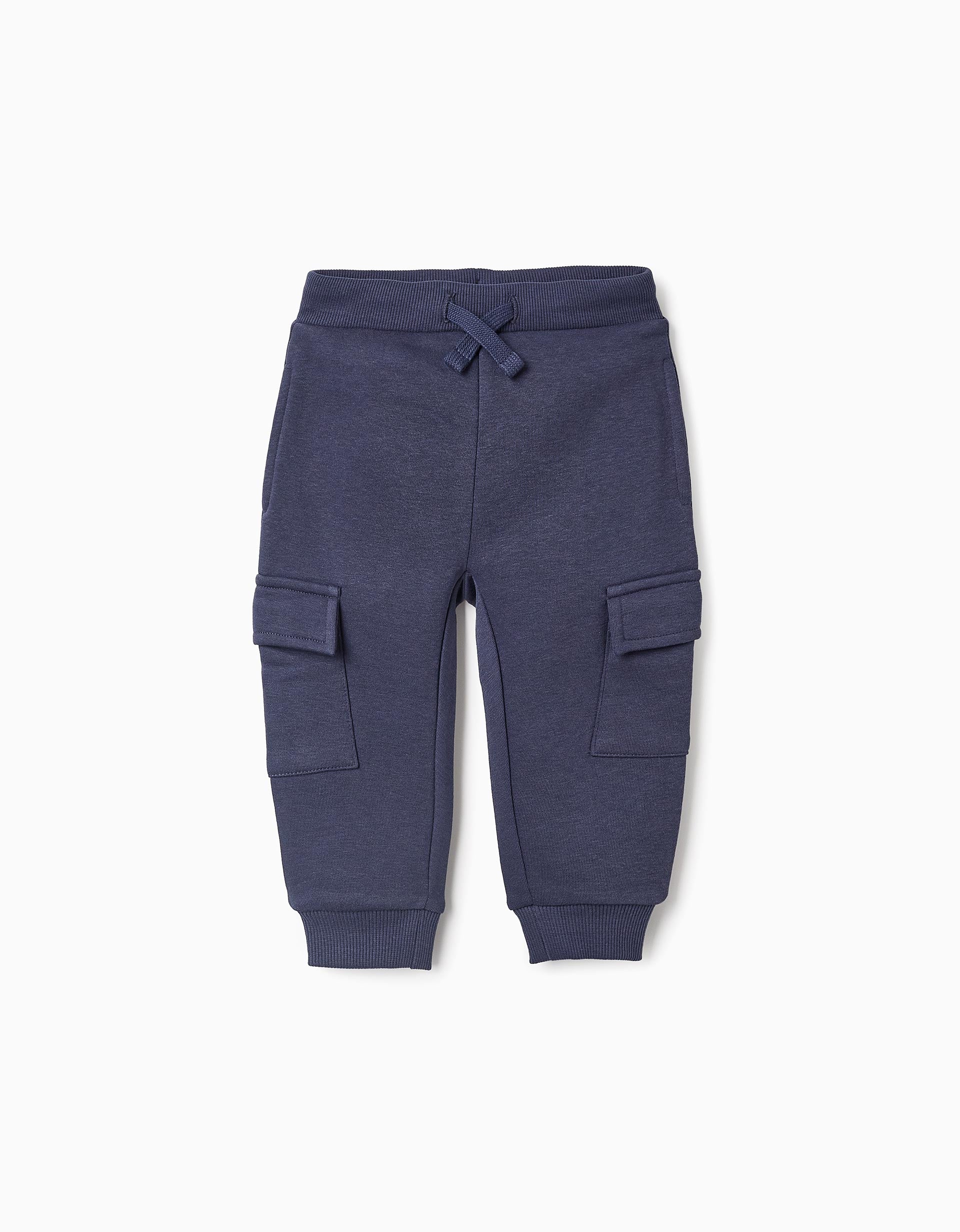 Pantalon de Jogging Gratté avec Poches Cargo pour Bébé Garçon, Bleu