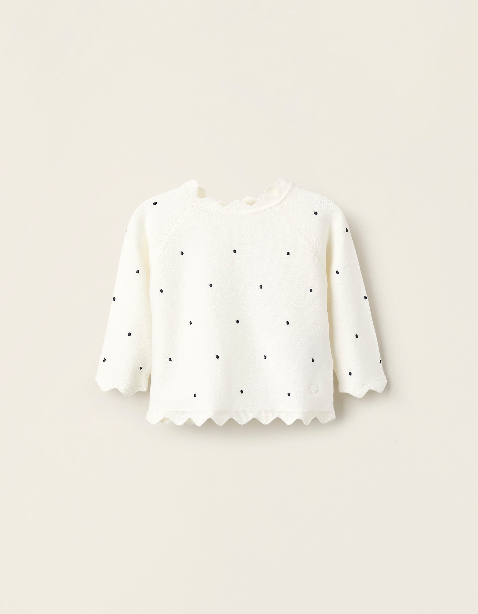 Pull en Maille à Pois pour Nouveau-Née, Blanc