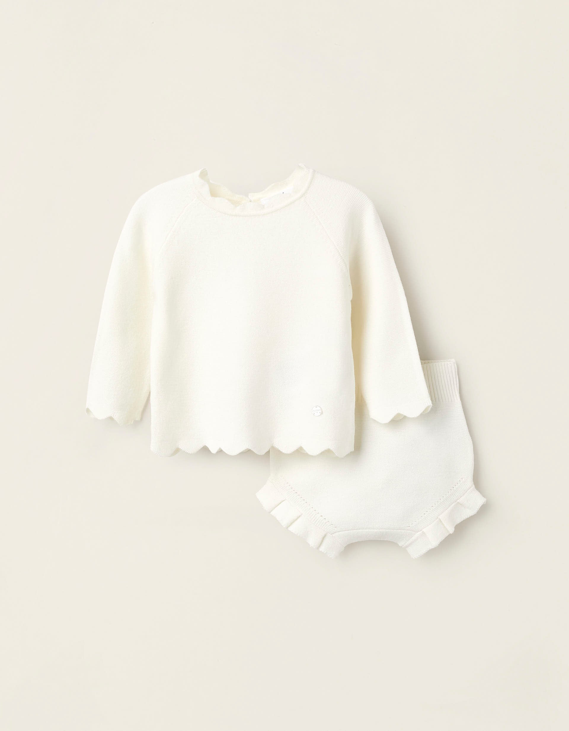 Pull en Maille + Bloomer pour Nouveau-Née, Blanc