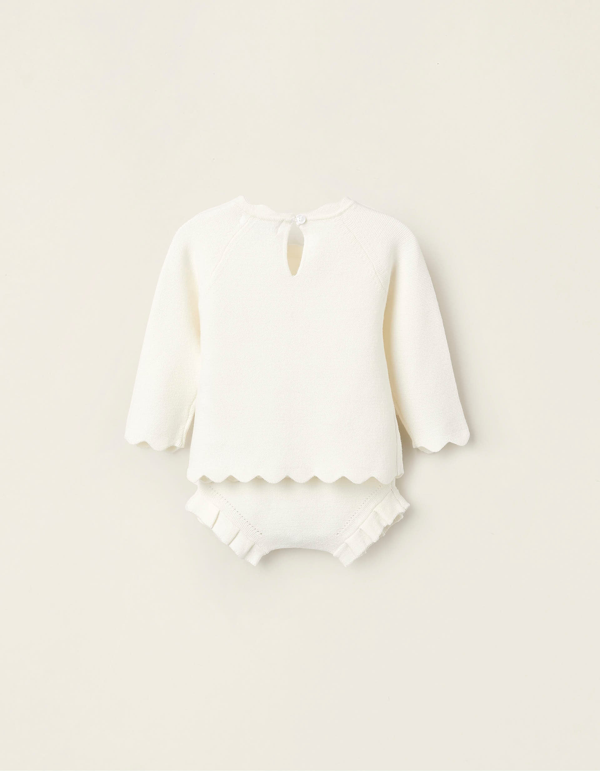 Pull en Maille + Bloomer pour Nouveau-Née, Blanc