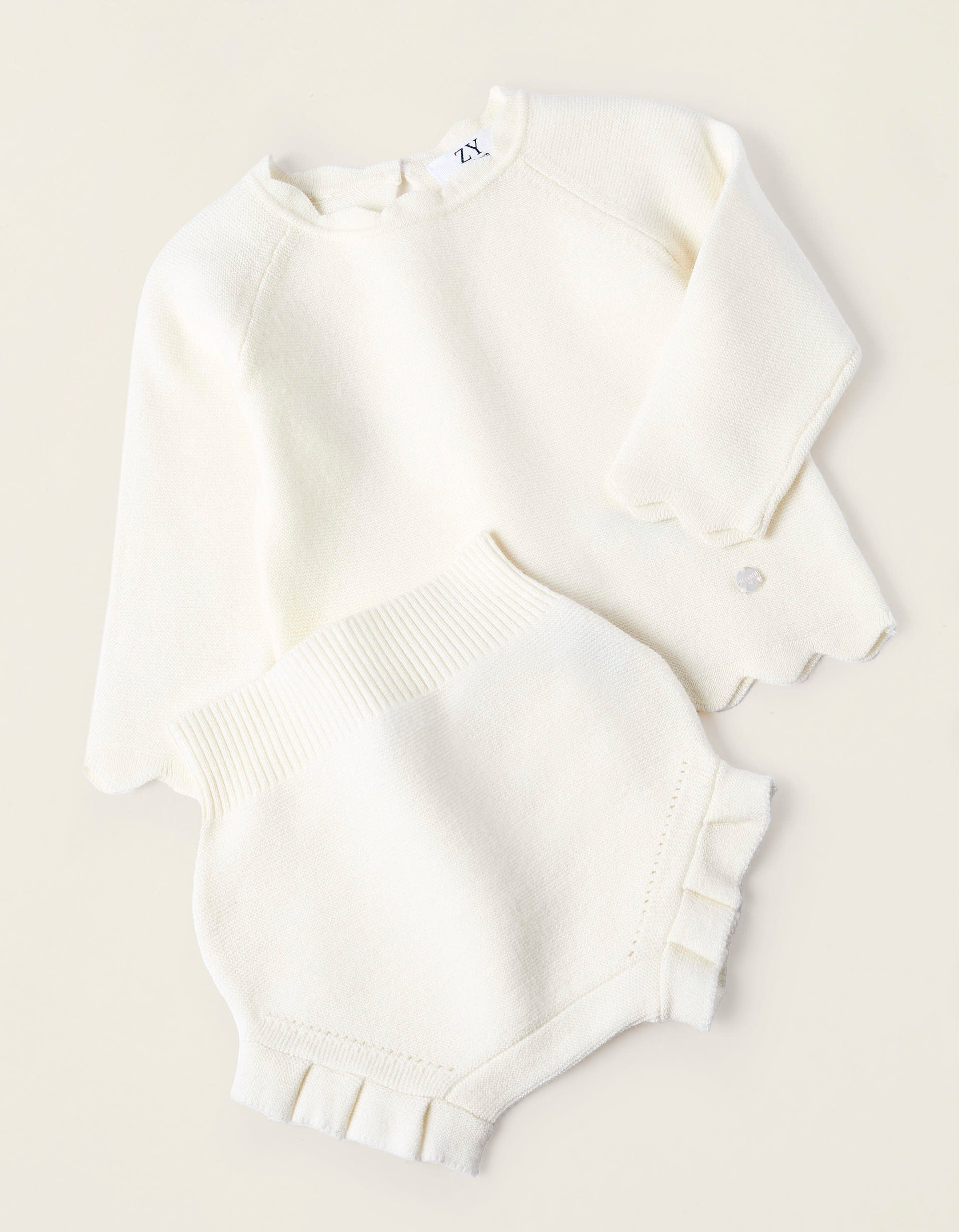 Pull en Maille + Bloomer pour Nouveau-Née, Blanc