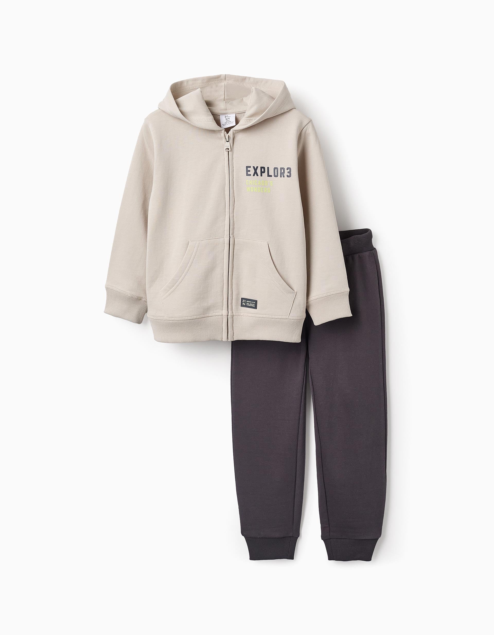 Chándal Perchado para Niño 'Chicago', Beige/Gris Oscuro