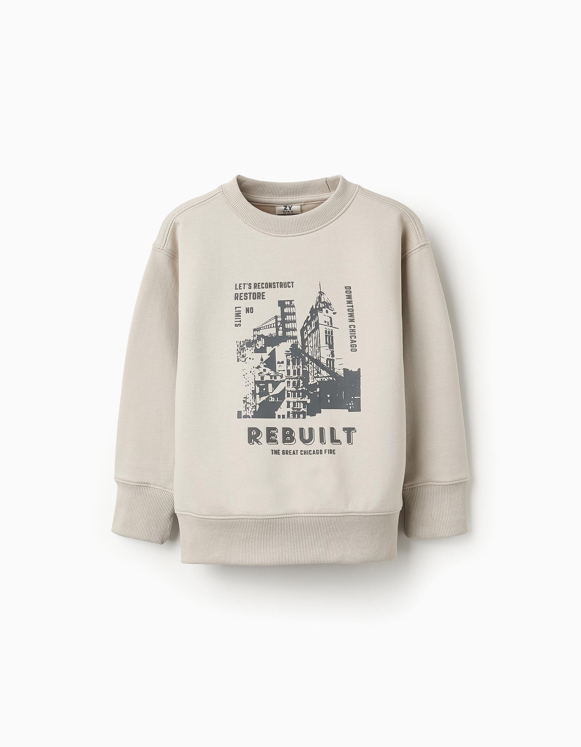 Sweat Cardada para Menino 'Rebuilt', Bege