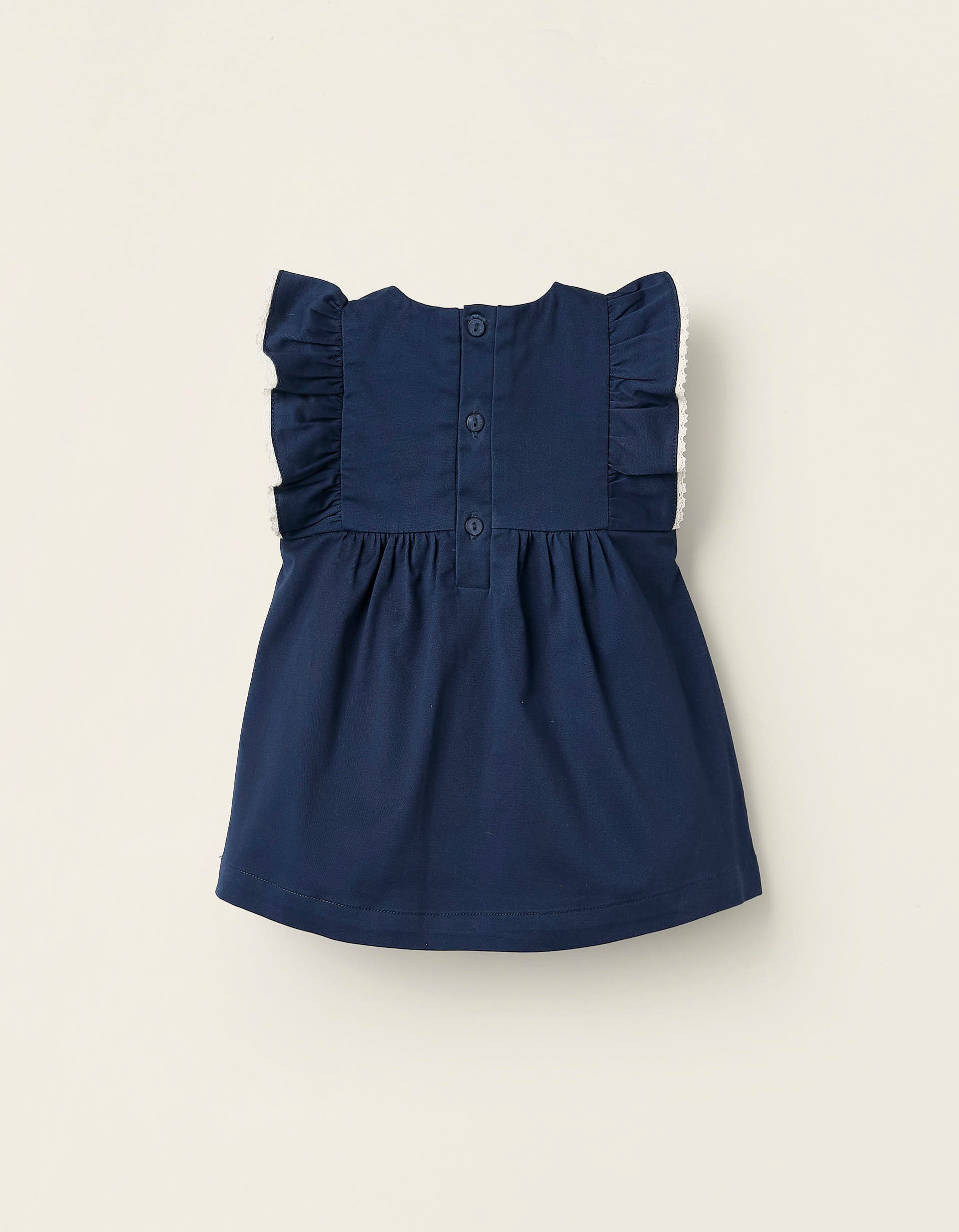 Robe avec Volants et Dentelle pour Nouveau-Née, Bleu Foncé