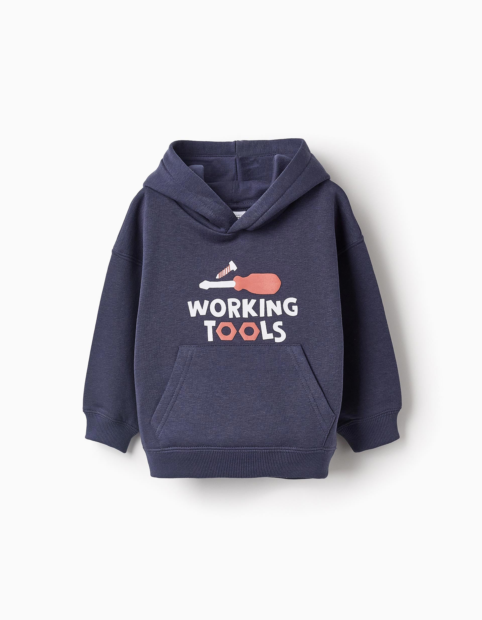 Sweat Cardada com Capuz e Bolso Canguru para Bebé Menino 'Work', Azul