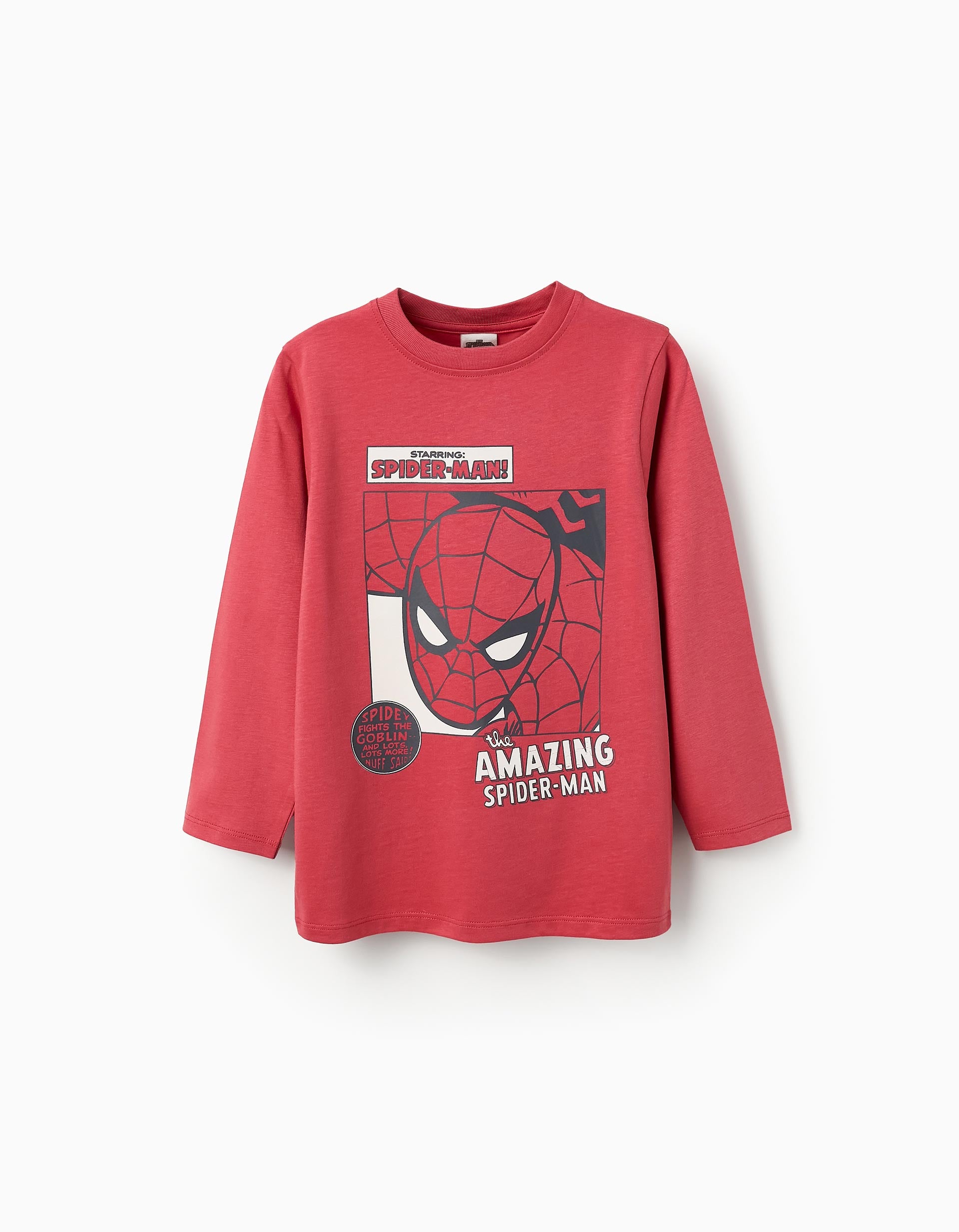 T-shirt de Manga Comprida Algodão para Menino 'Homem Aranha', Vermelho