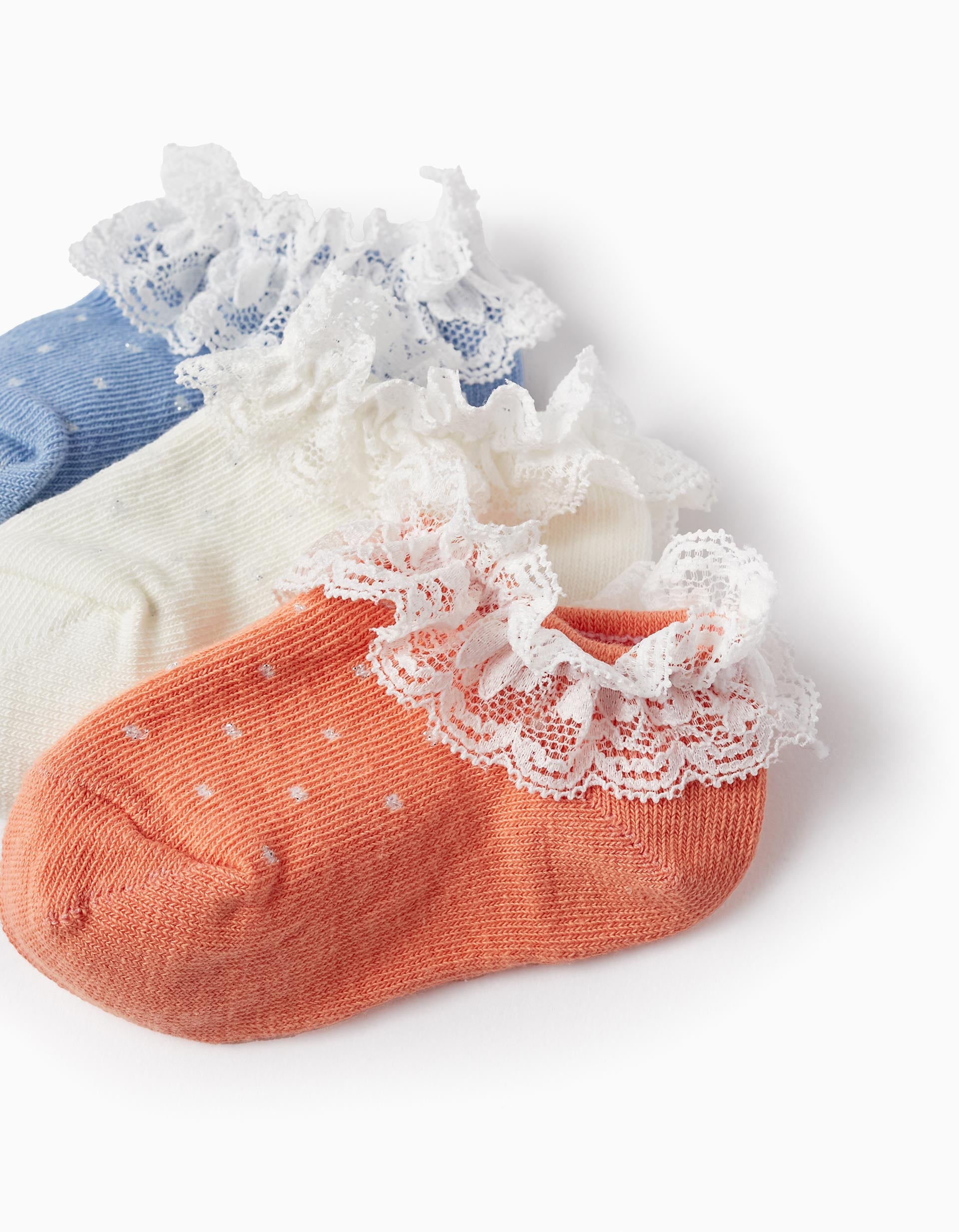 Lot 3 Paires de Chaussettes avec Dentelle et Lurex pour Bébé Fille, Multicolore