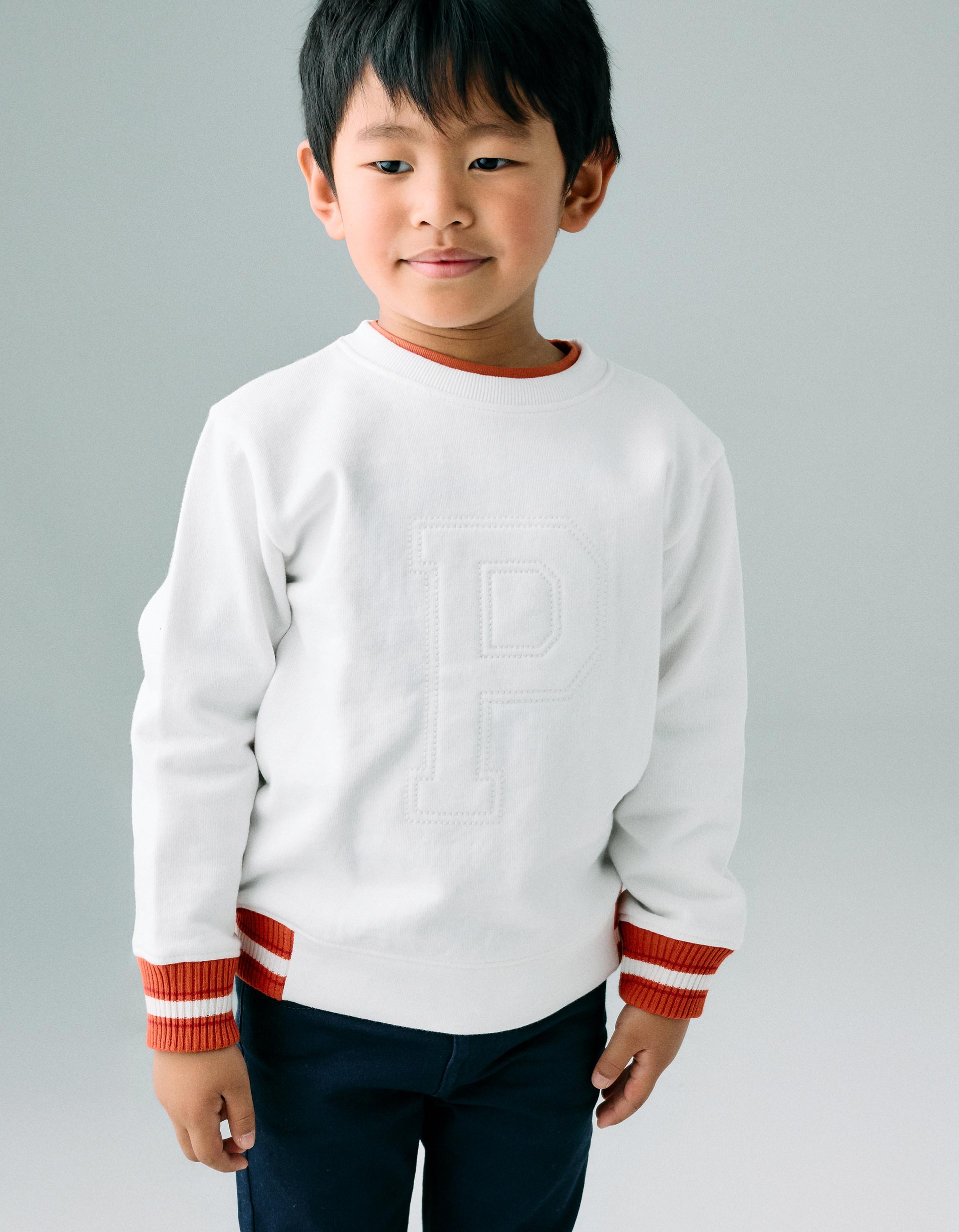 Cotton Sweatshirt for Boys 'P', White/Orange