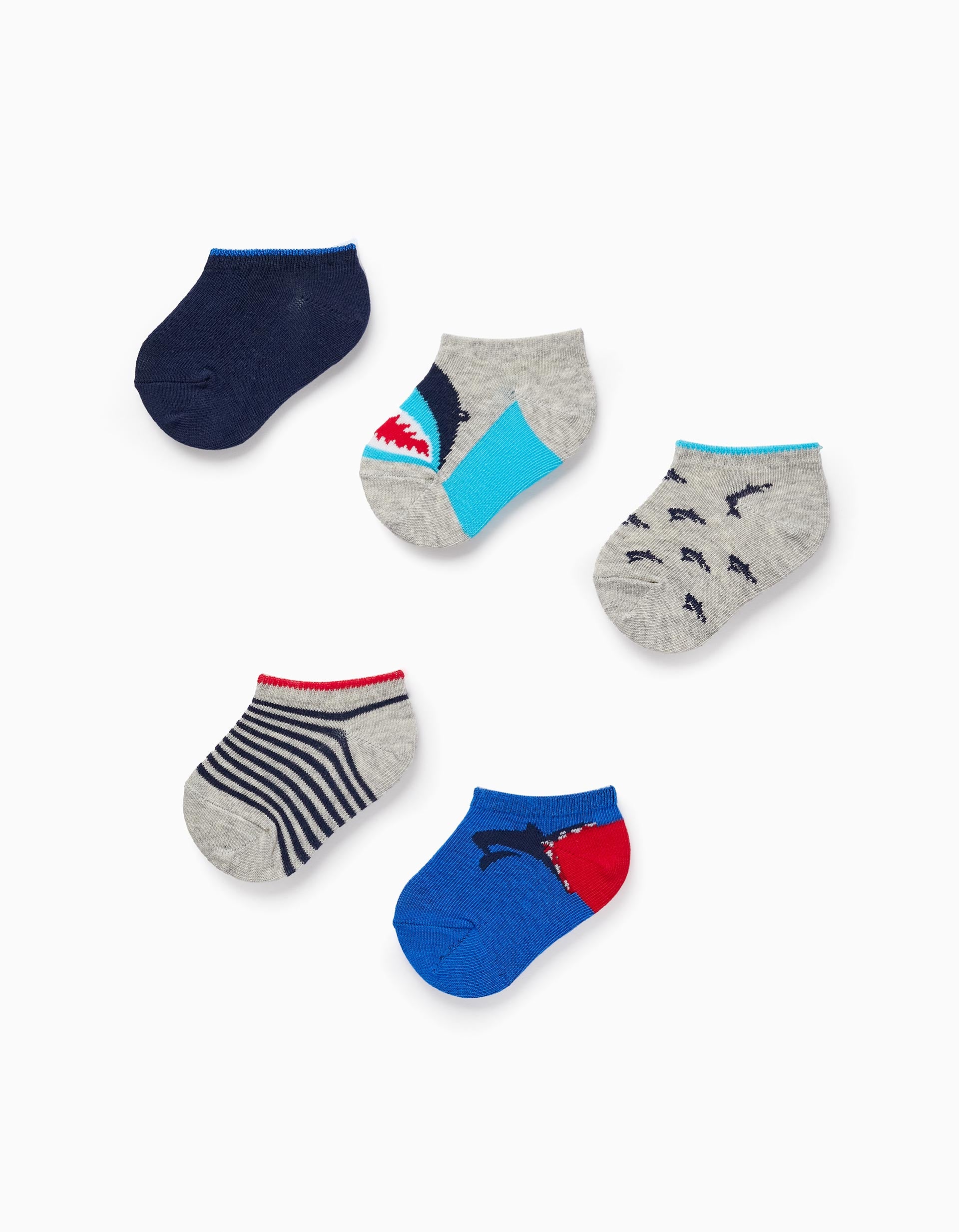 Pack 5 Pares de Calcetines Cortos para Bebé Niño 'Tiburón', Multicolor