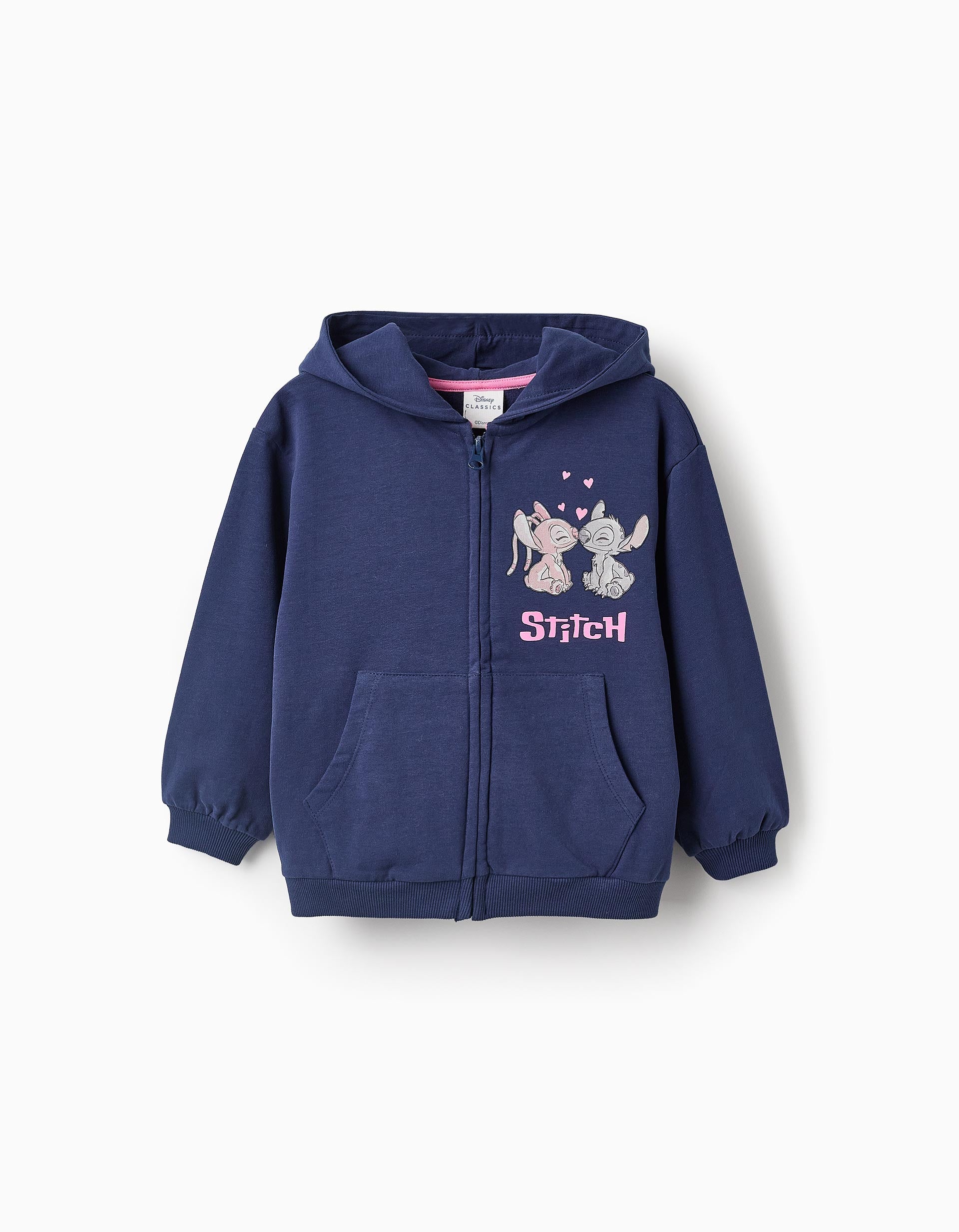 Chaqueta Perchada con Capucha para Niña 'Stitch & Angel', Azul Oscuro