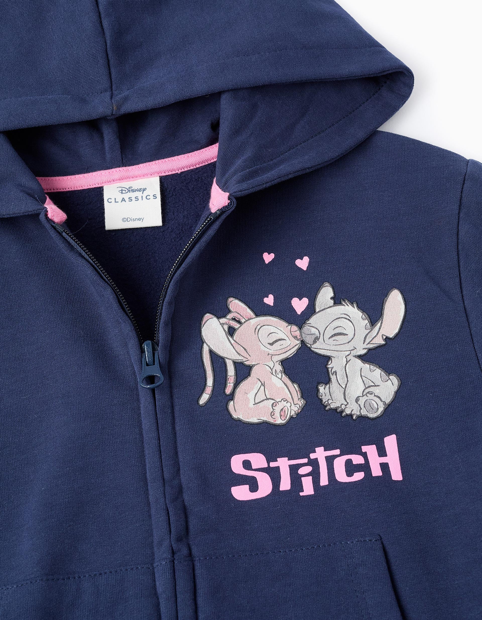 Veste Gratté avec Capuche pour Fille 'Stitch & Angel', Bleu Foncé