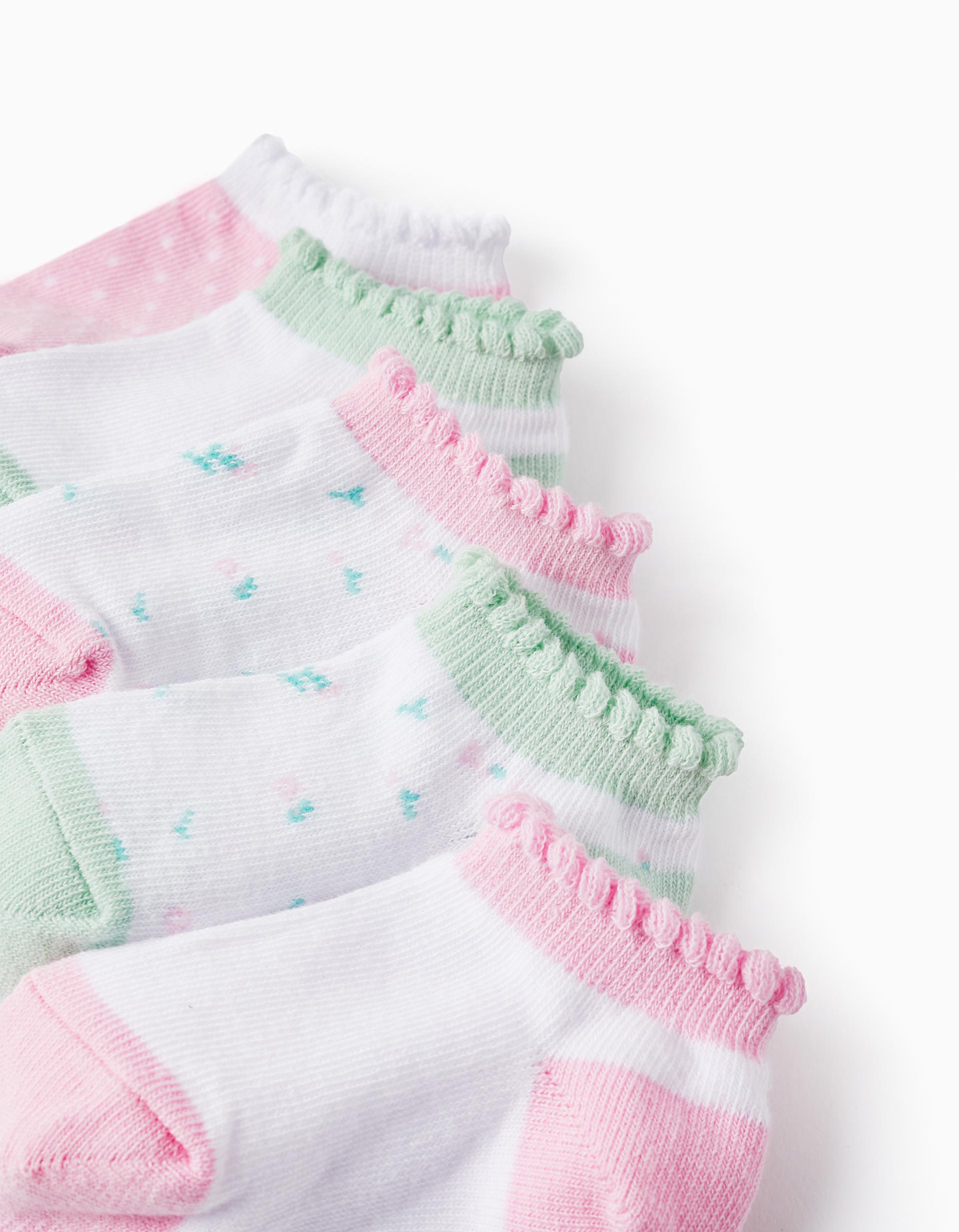 Lot 5 Paires de Socquettes pour Bébé Fille 'Fleurs', Multicolore