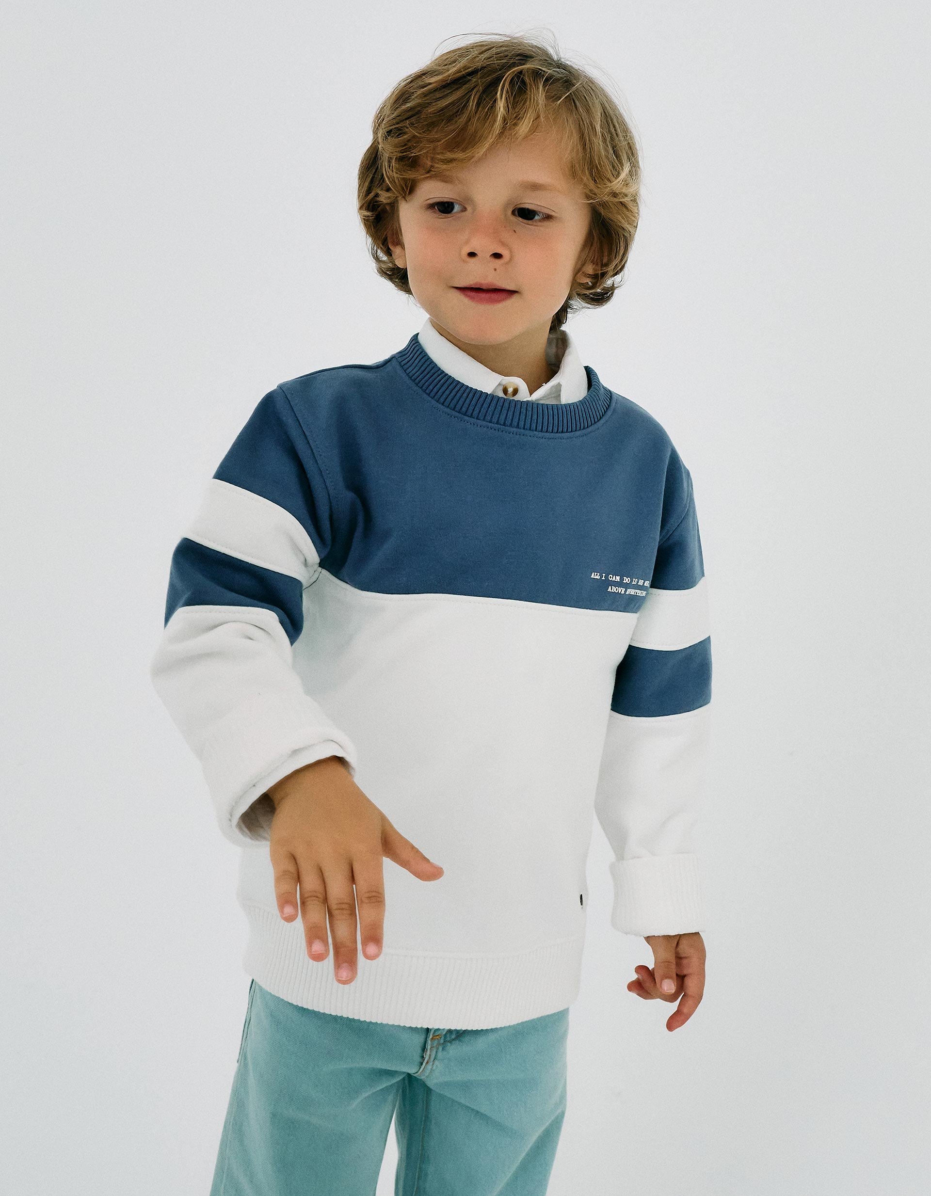 Sudadera de Algodón para Niño 'Be Me', Azul/Blanco