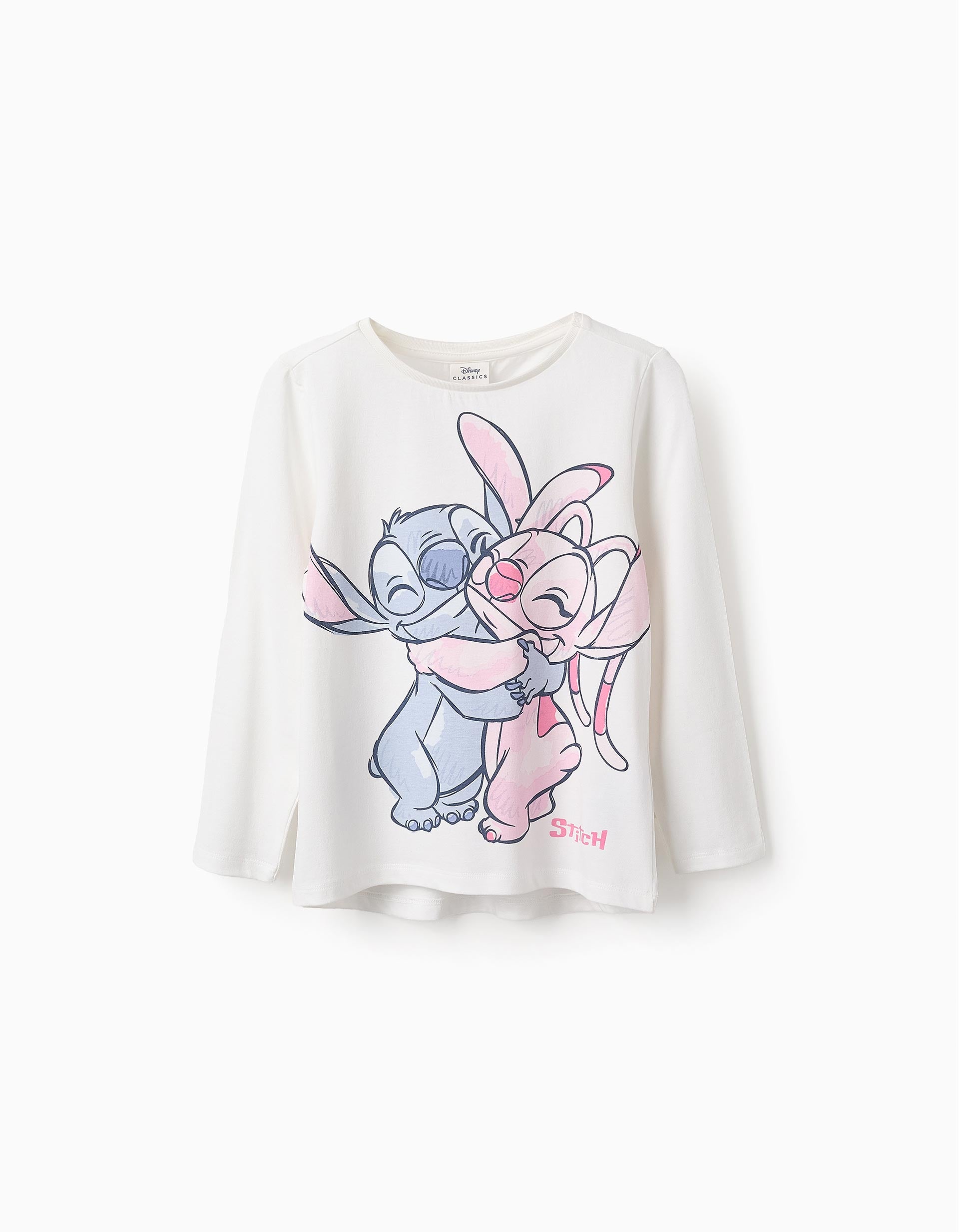 T-shirt de Manga comprida para Menina 'Stitch & Angel', Branco