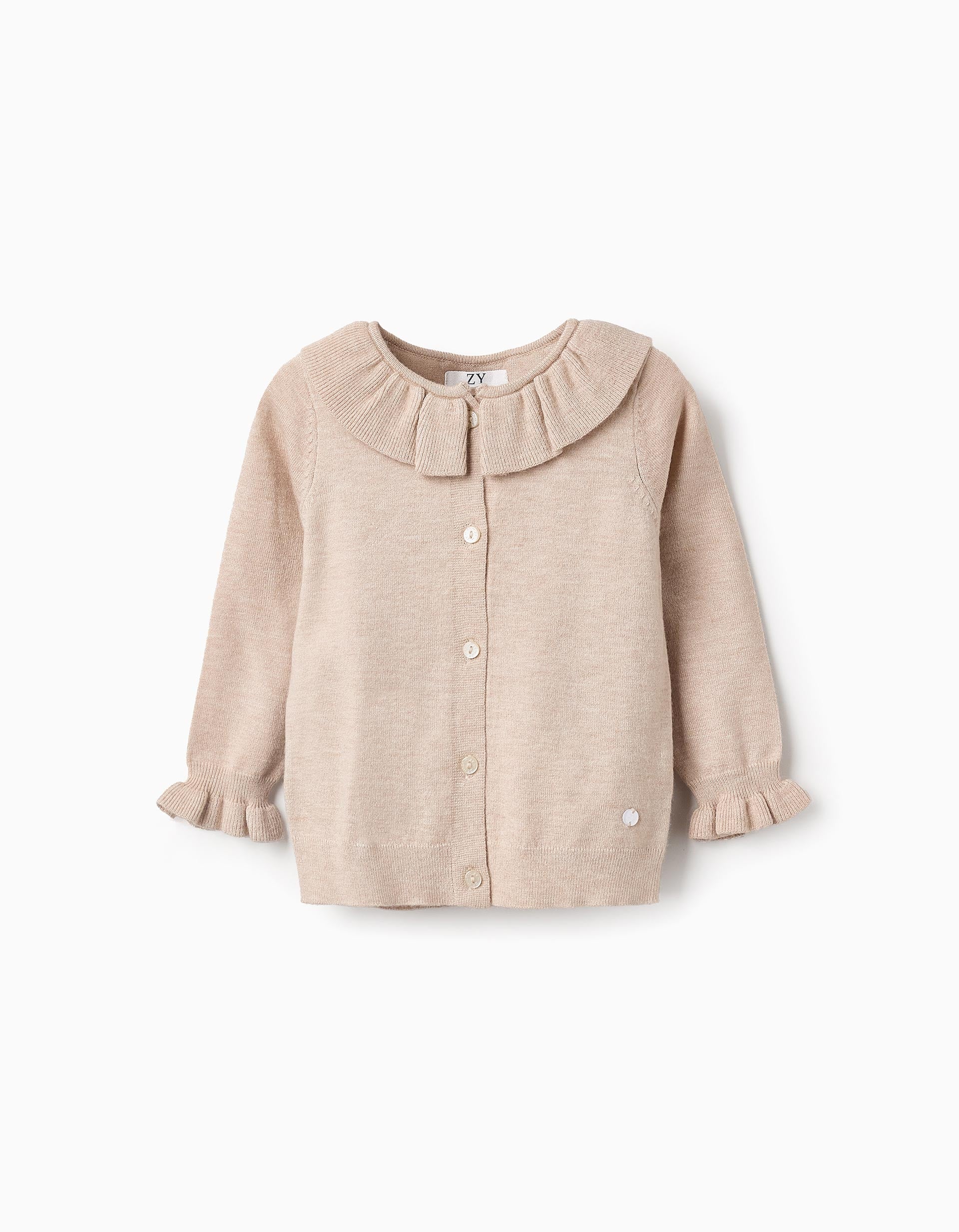 Gilet en Maille avec Volants pour Bébé Fille, Beige