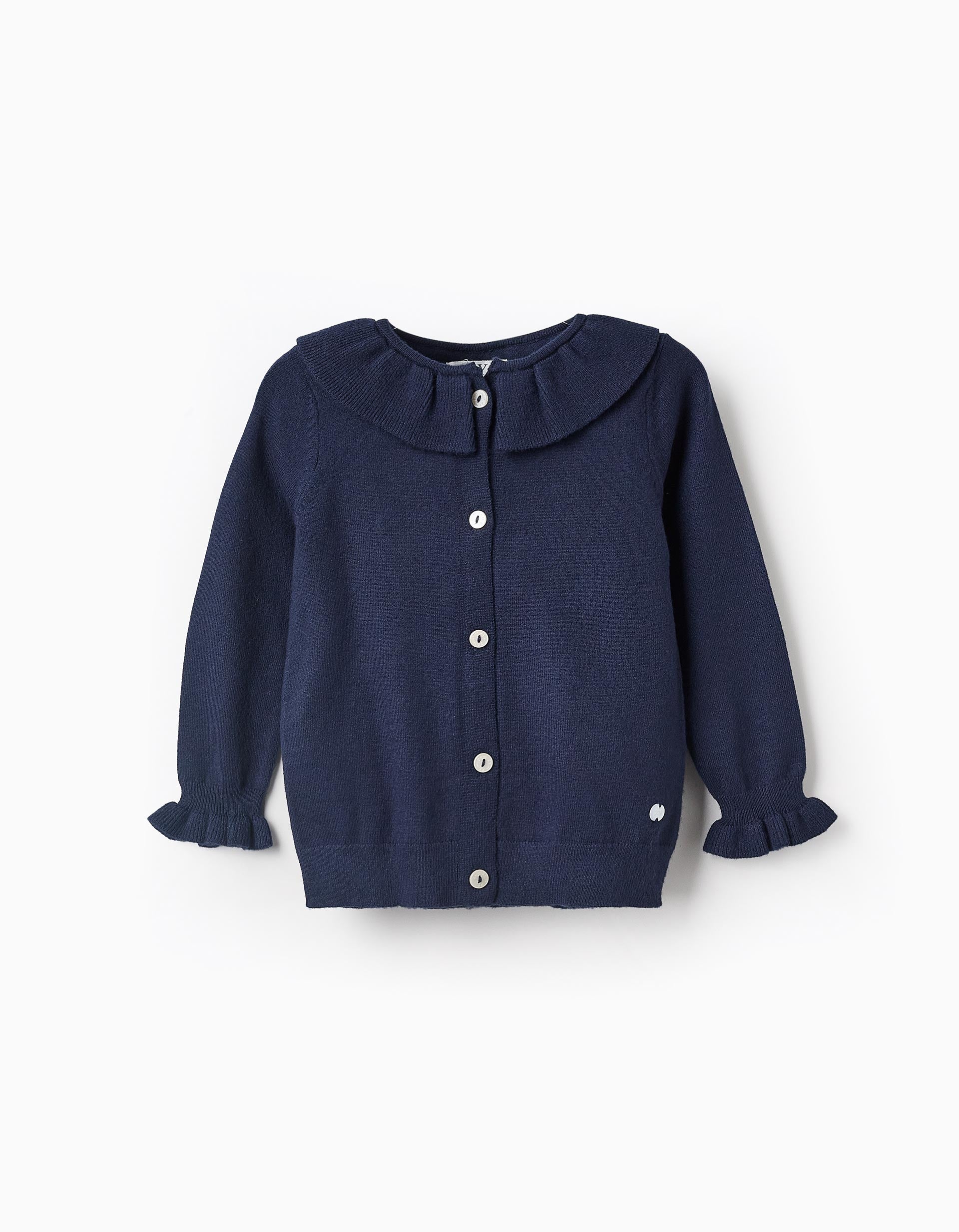 Chaqueta de Punto con Volantes para Bebé Niña, Azul Oscuro