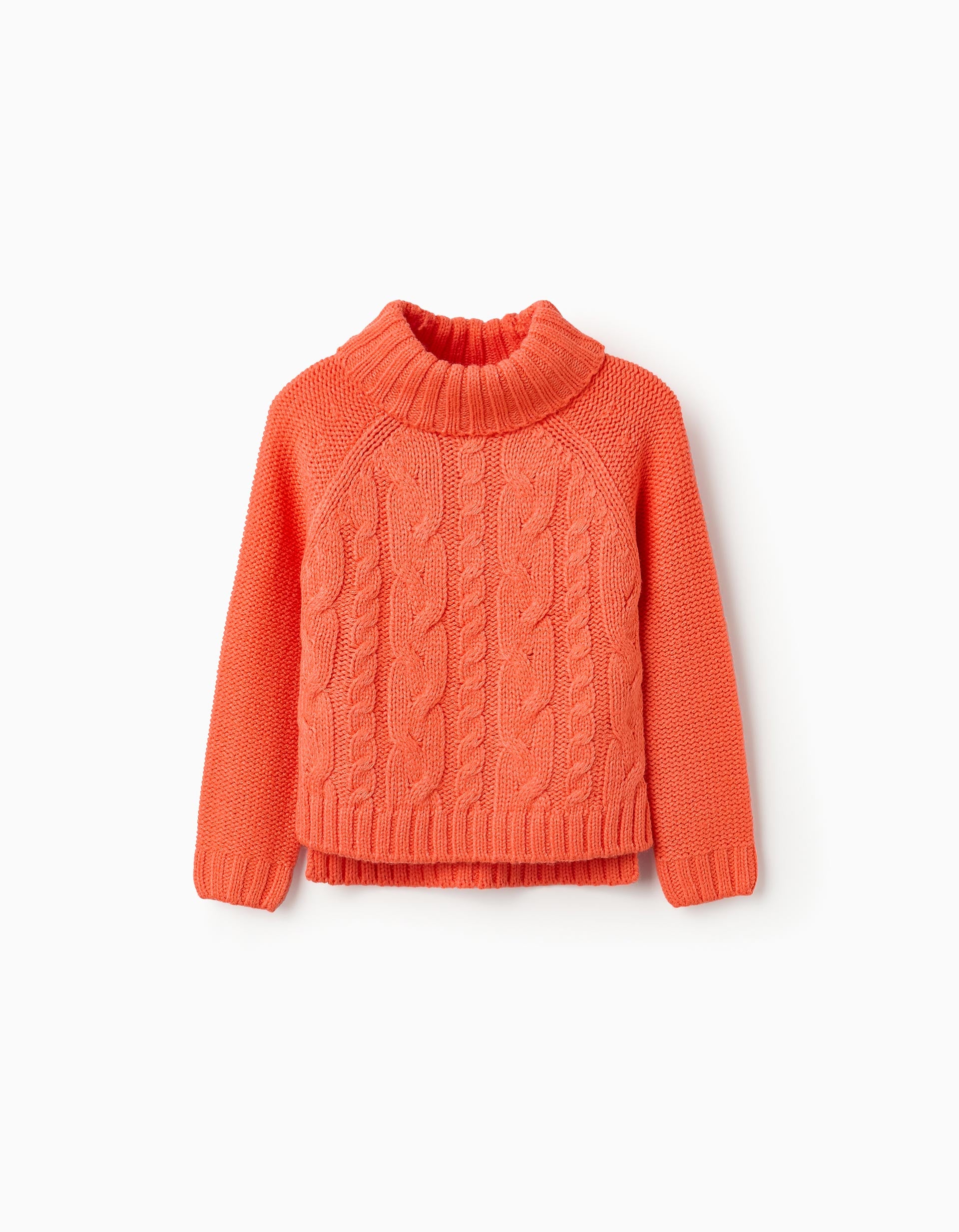 Jersey de Punto con Cuello Alto para Niña, Naranja