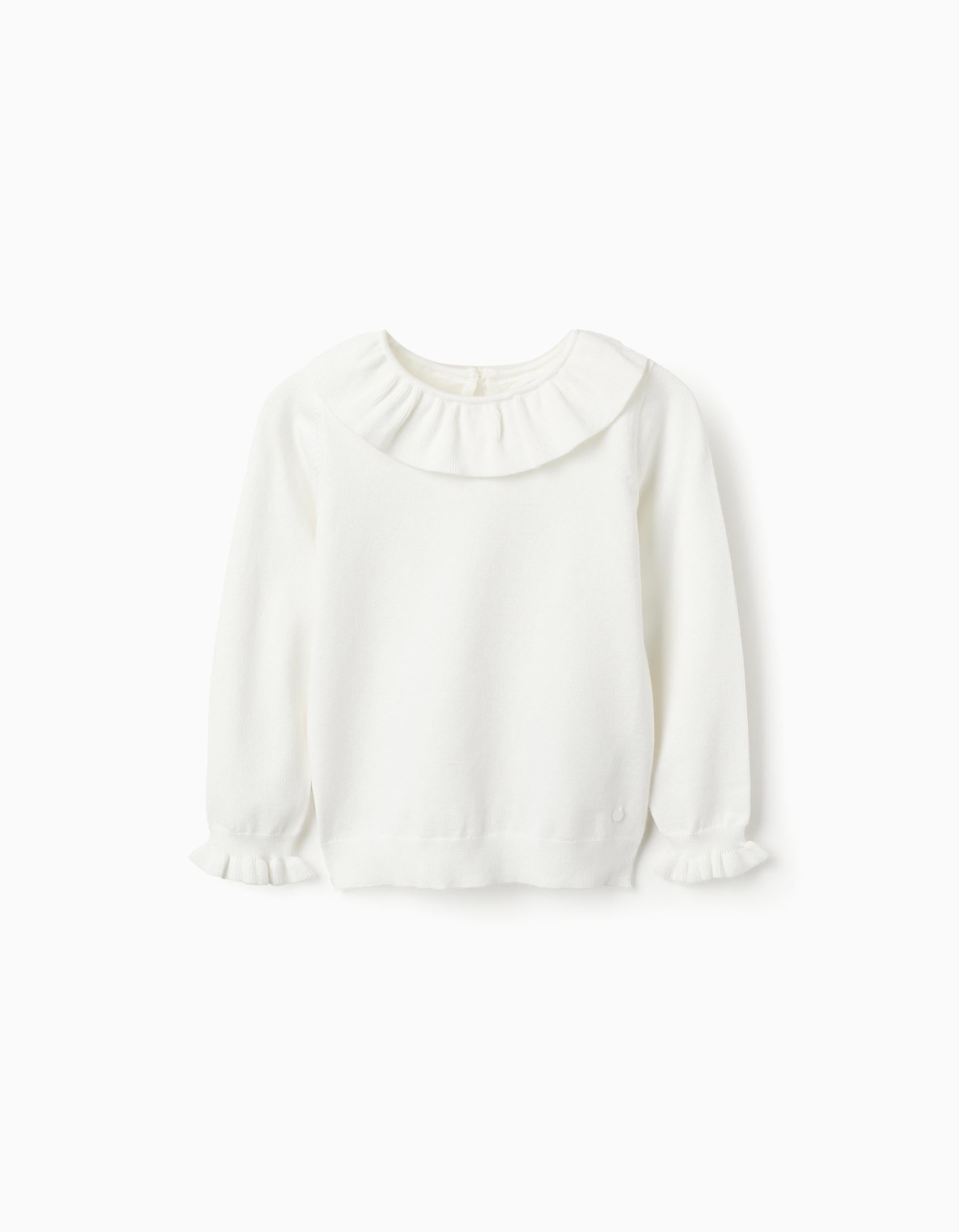 Camisola de Malha com Folhos para Menina, Branco