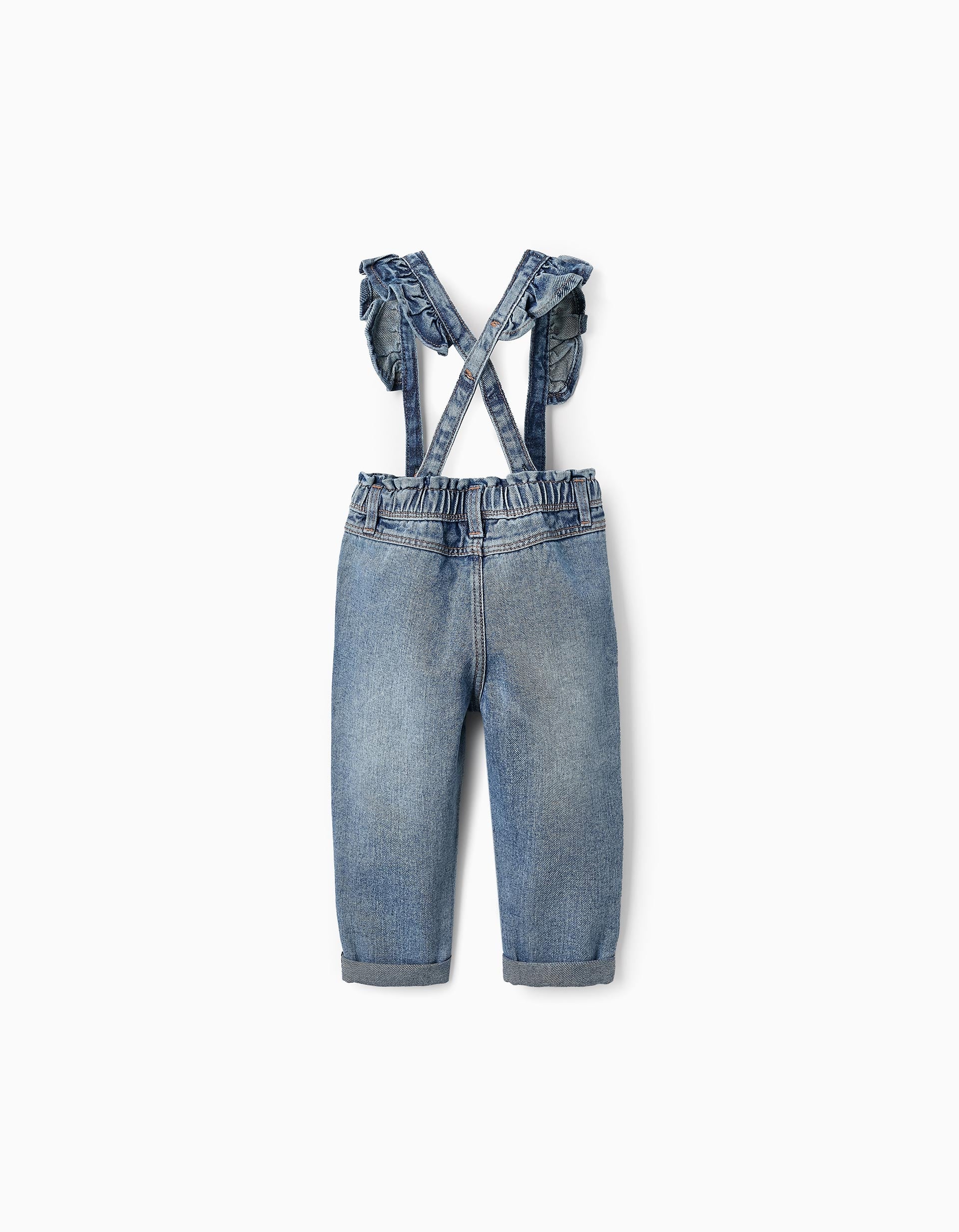 Denim Dungarees with Removable Straps for Baby Girls, Blue