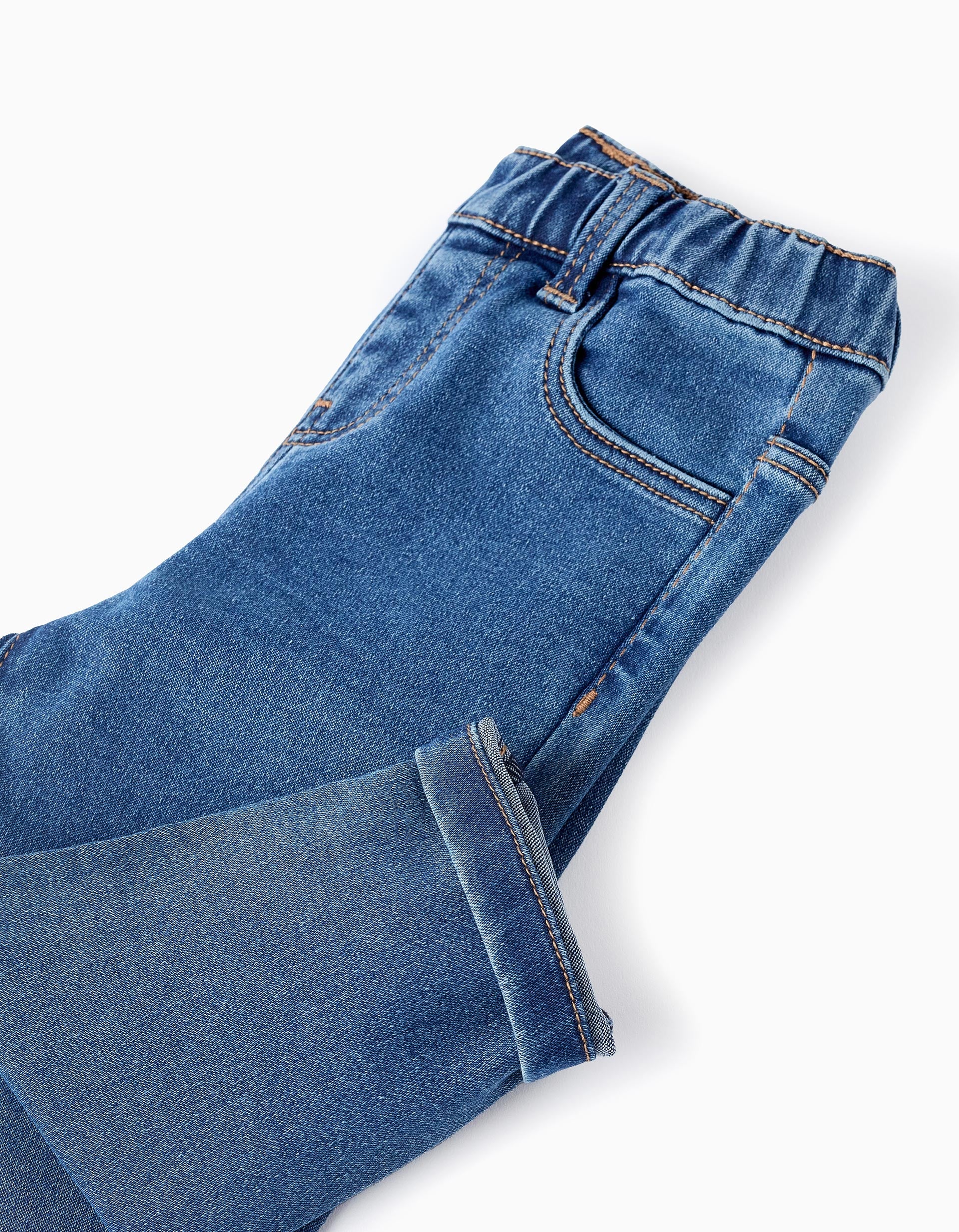 Denim Trousers with Elastic Waist for Baby Girls, Blue