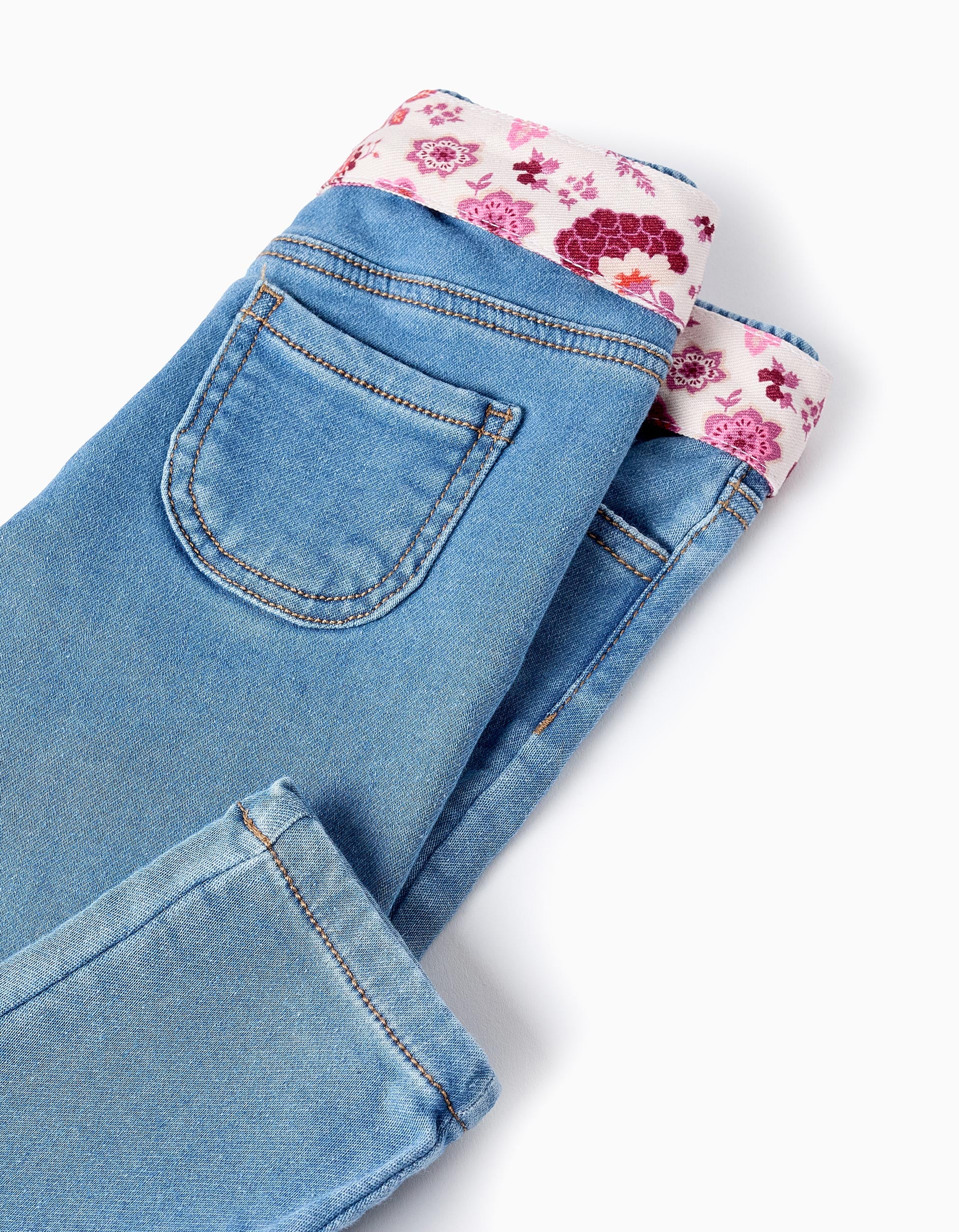 Pantalón Vaquero con Cinta Floral para Bebé Niña 'Flare Fit', Azul