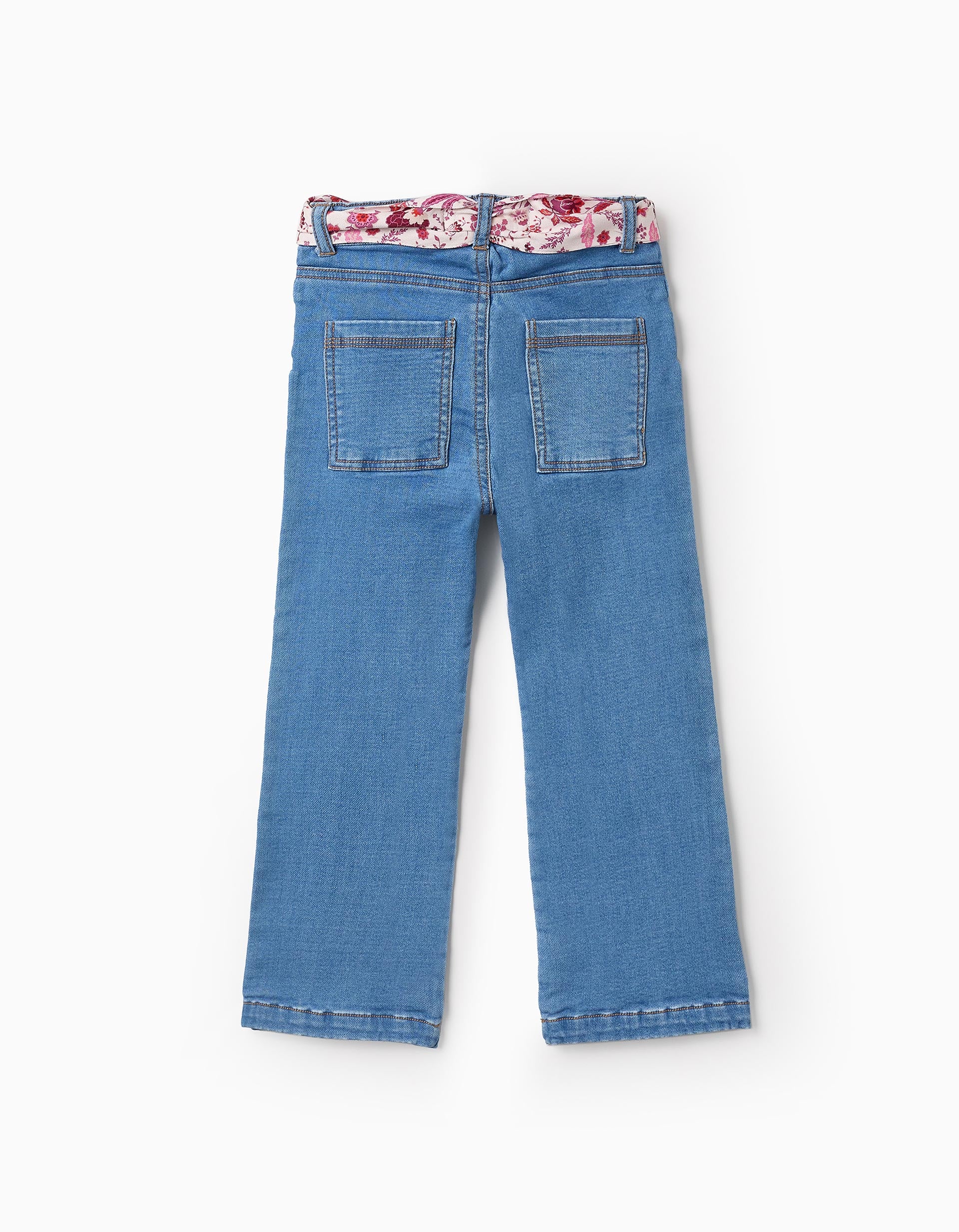 Denim Trousers with Floral Ribbon for Girls 'Flare Fit', Blue