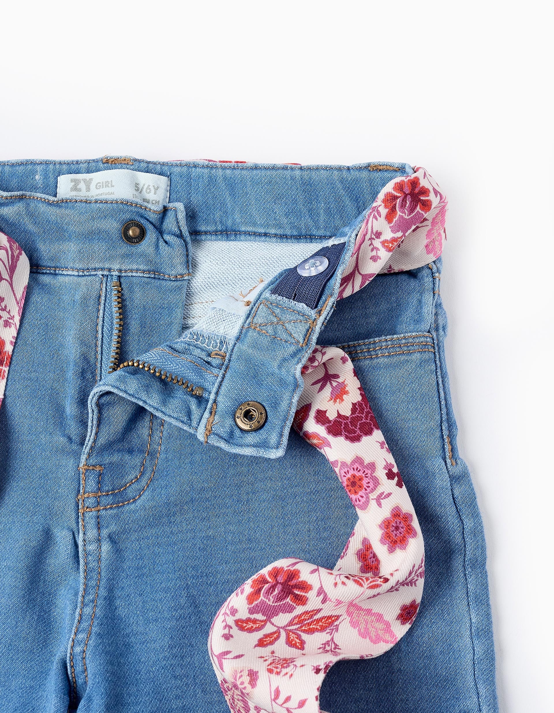 Calças de Ganga com Fita Floral para Menina 'Flare Fit', Azul