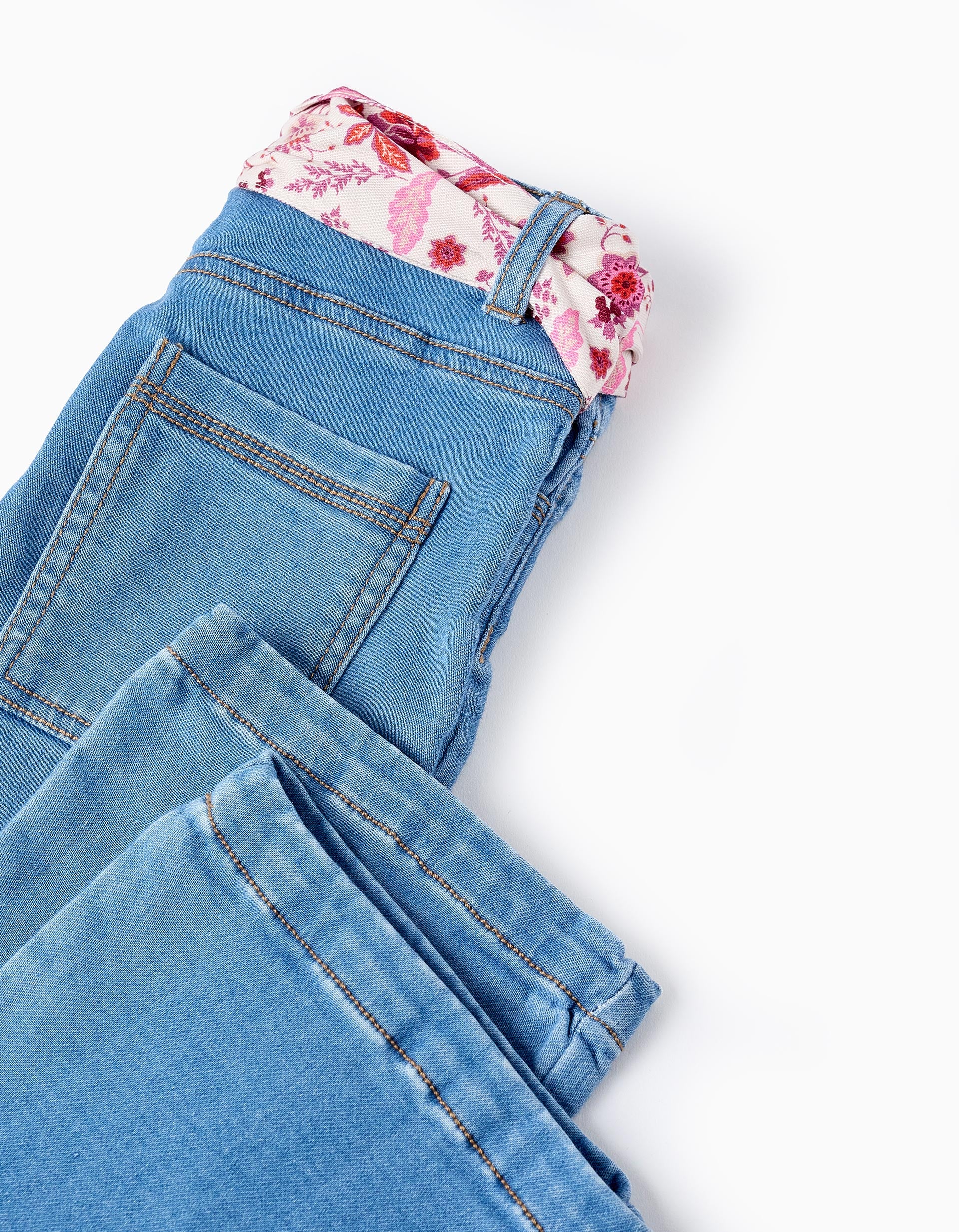 Denim Trousers with Floral Ribbon for Girls 'Flare Fit', Blue