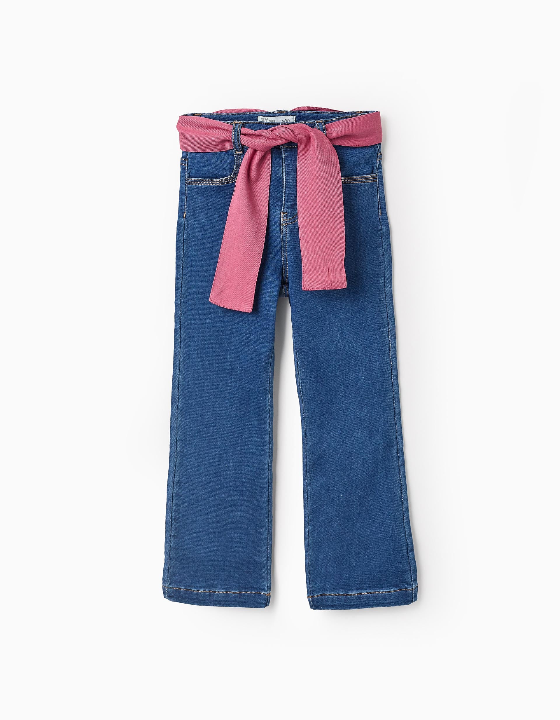 Denim Trousers with Ribbons for Girls 'Flare Fit', Blue